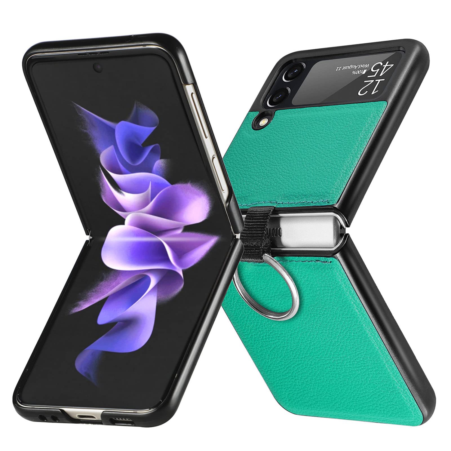 Étui pour Galaxy Z Flip 3 de Samsung, étui protecteur en cuir de polyuréthane avec anneau, bracelet antichoc, léger et protecteur pour téléphone