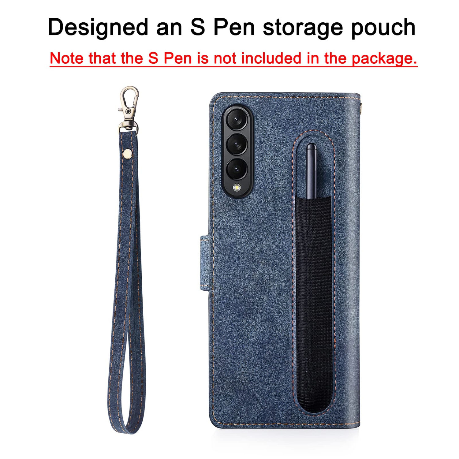 Antsturdy for Samsung Galaxy Z Fold 3 5G Wallet Case with S Pen Holder,PU Leather Folio Flip Protective Cover Slot Wrist Str