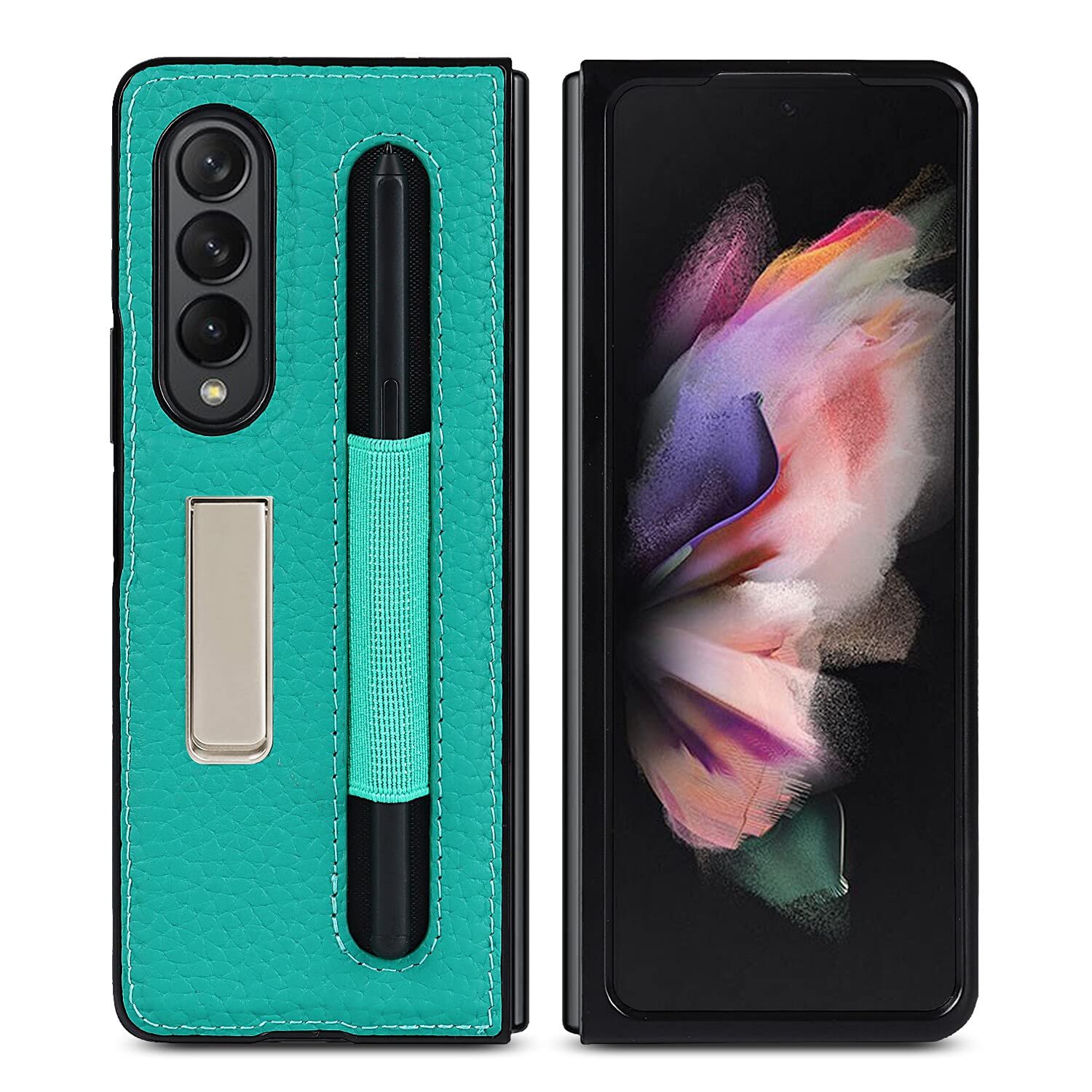 NUOUN Case for Samsung Galaxy Z Fold 3 5G (2021) with Stand, Magnetic Kickstand  Genuine Leather Protective Case - (Green)