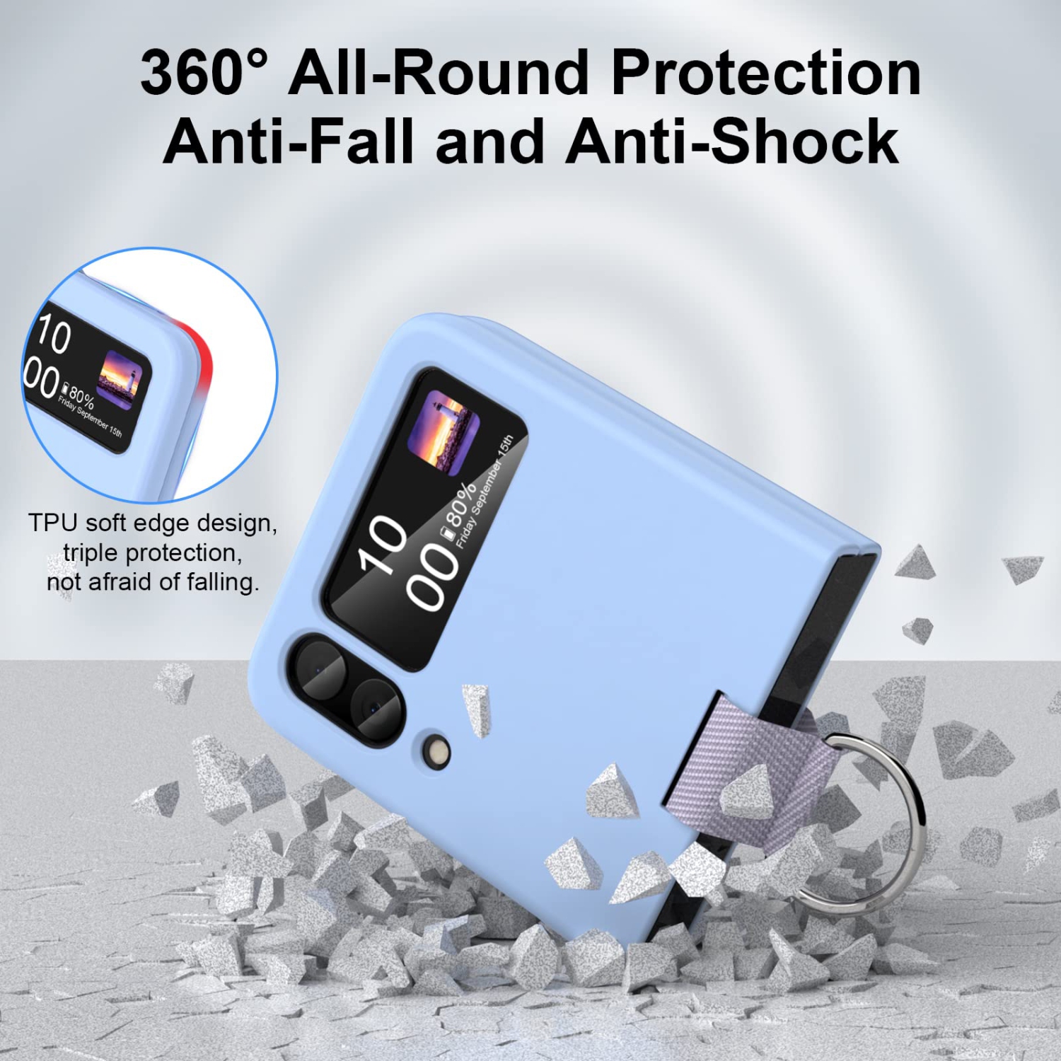 Samsung Galaxy Z Flip 4 Case Shockproof Heavy Duty Silicone Protective Cover with Ring Phone Case for Galaxy Z Flip 4 5G-Blu