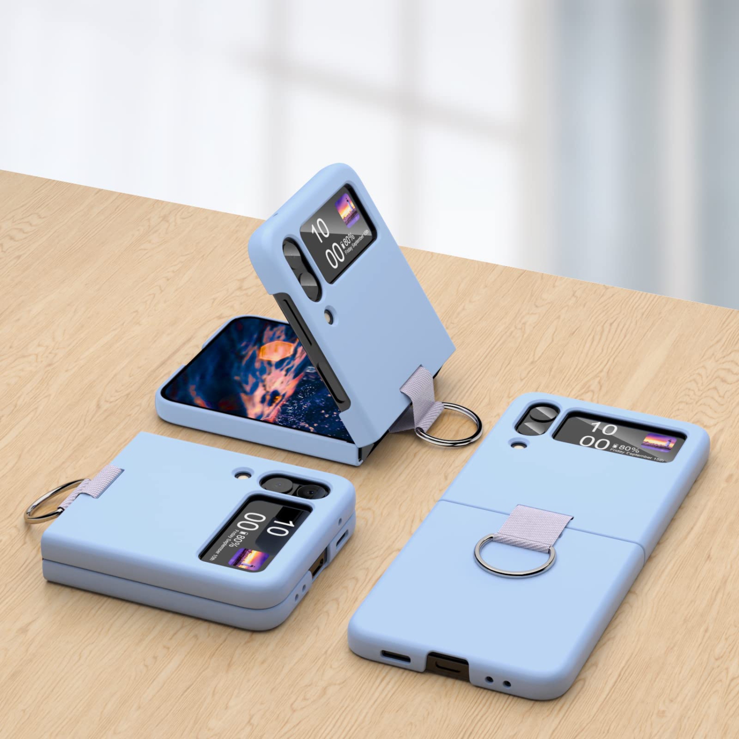 Samsung Galaxy Z Flip 4 Case Shockproof Heavy Duty Silicone Protective Cover with Ring Phone Case for Galaxy Z Flip 4 5G-Blu