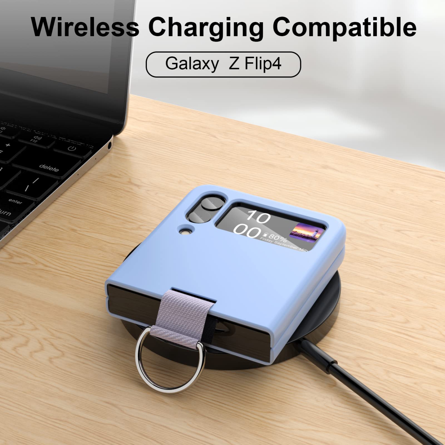 Samsung Galaxy Z Flip 4 Case Shockproof Heavy Duty Silicone Protective Cover with Ring Phone Case for Galaxy Z Flip 4 5G-Blu