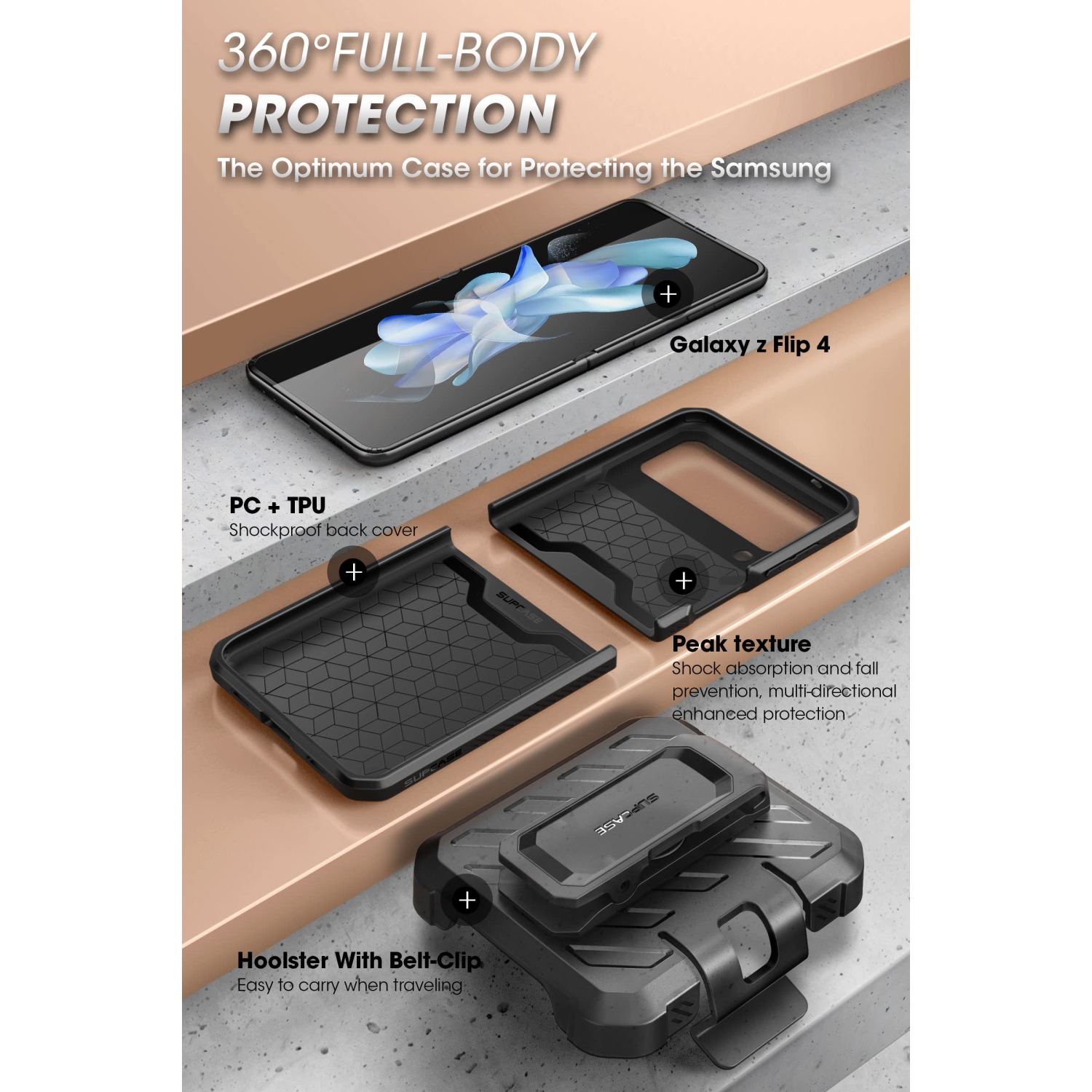 SUPCASE Unicorn Beetle Pro Series Case for Samsung Galaxy Z Flip 4 5G, Full-Body Dual Layer Rugged Protective Case wi