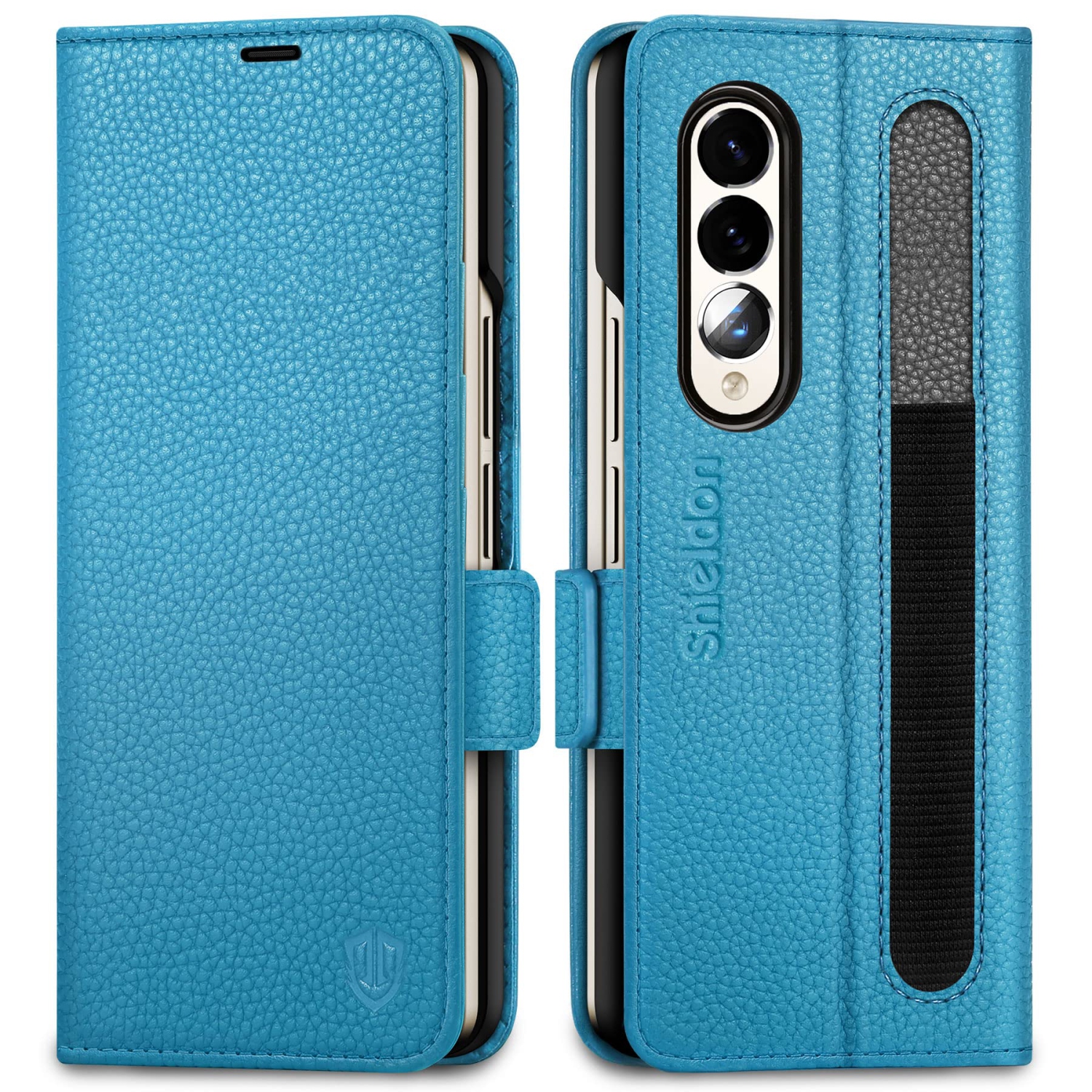SHIELDON Wallet Case for Galaxy Z Fold4, Genuine Leather Full Grain Case, S Pen Holder, RFID Blocking Card Holder Magnetic K