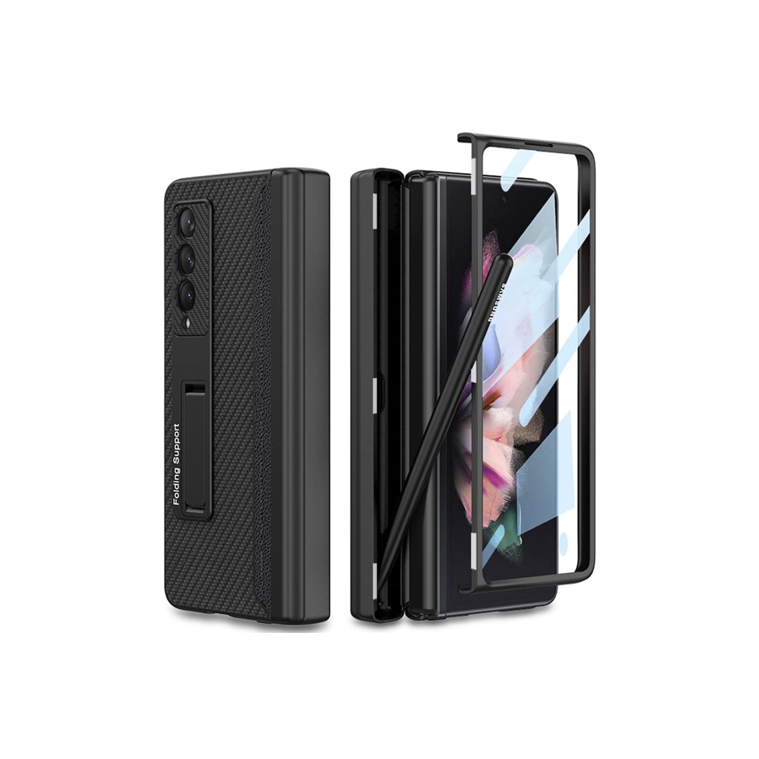 SHIEID Samsung Z Fold 3 Case with Pen Holder, Galaxy Z Fold 3 Case with Hinge Protection Built-in Screen Protector & Kicksta