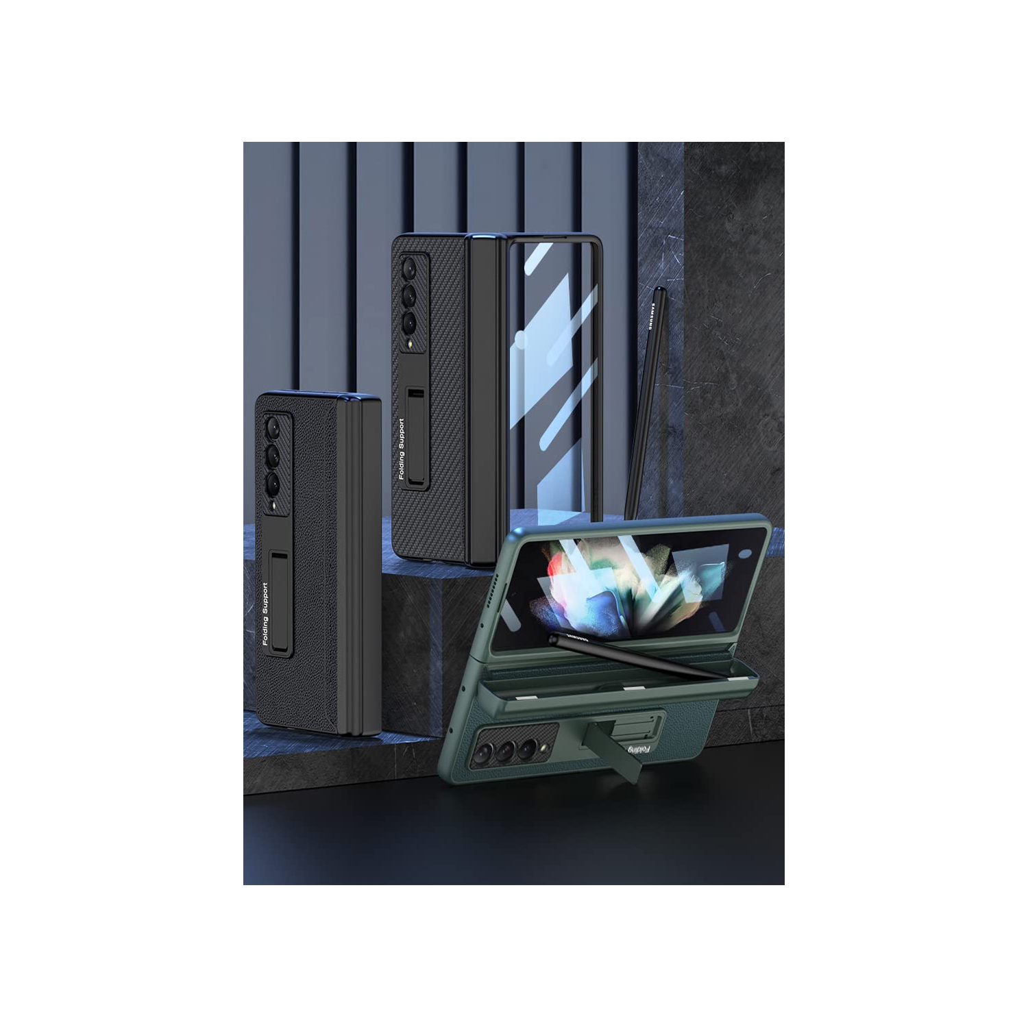 Étui SHIEID pour Samsung Z Fold 3 avec porte-stylet, étui pour Galaxy Z Fold 3 avec charnière, protecteur d’écran intégré et Kicksta
