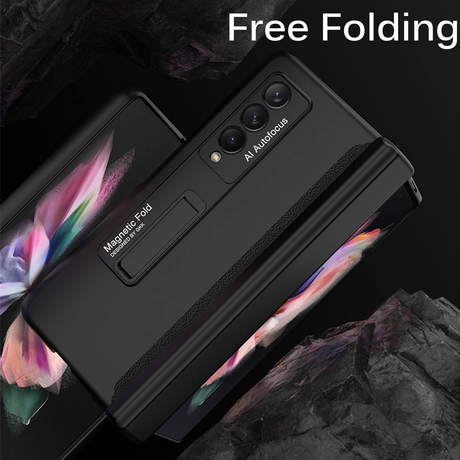 Miimall – Étui pour Samsung Z Fold 3 avec porte-stylet, étui pour Galaxy Z Fold 3 avec protecteur d’écran, charnière magnétique All-Inc