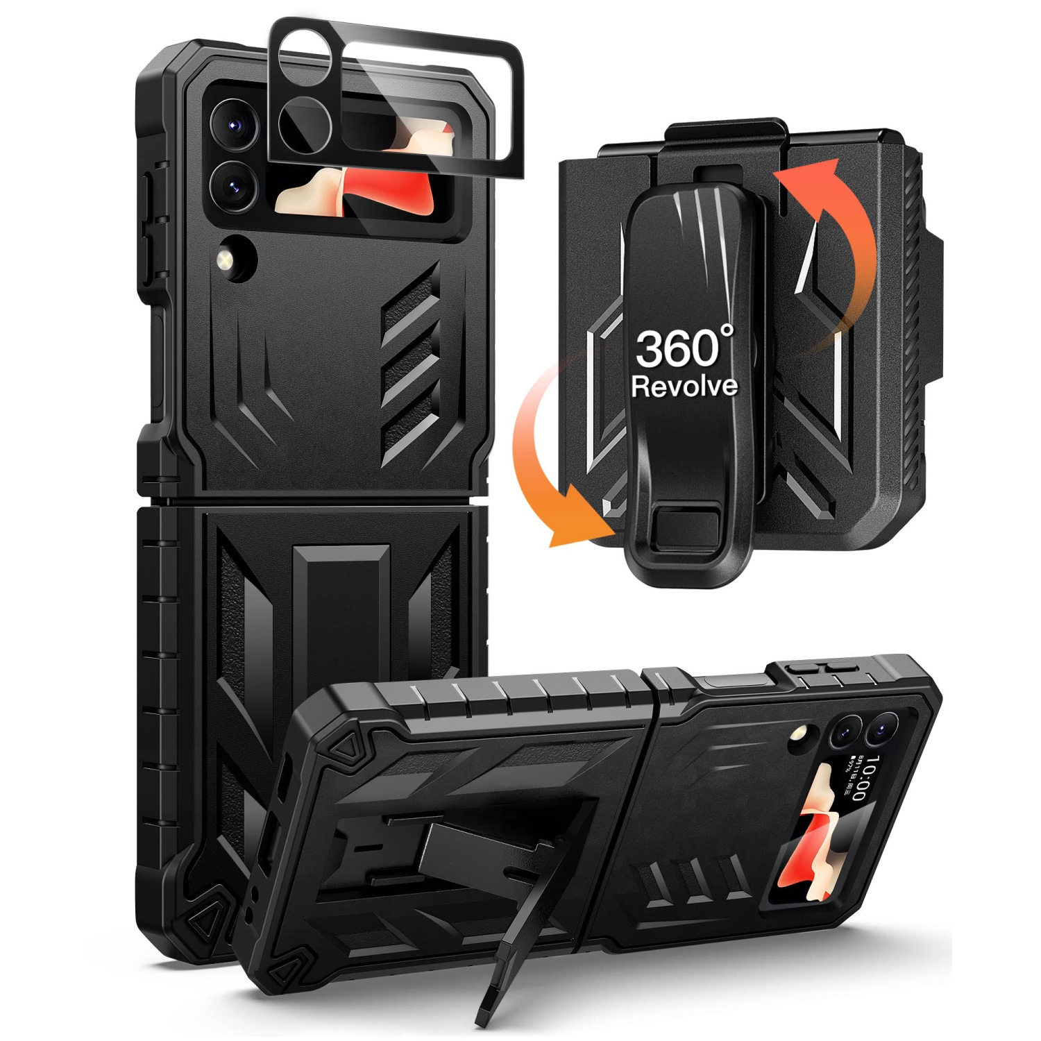 for Samsung Z Flip 4 Case: Military Grade Protection Shockproof Cell Phone Case with Kickstand & Holster | Protective Drop P