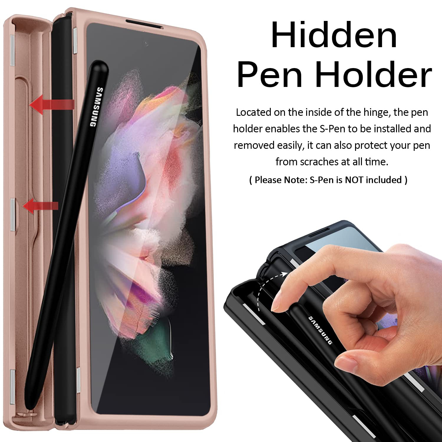 Miimall Compatible Samsung Z Fold 3 Case with Pen Holder, Galaxy Z Fold 3 Case with Screen Protector, Magnetic Hinge All-Inc