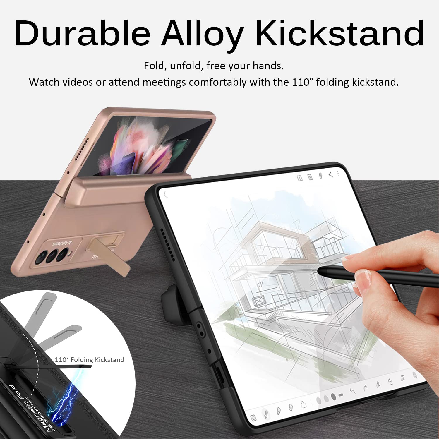 Miimall Compatible Samsung Z Fold 3 Case with Pen Holder, Galaxy Z Fold 3 Case with Screen Protector, Magnetic Hinge All-Inc