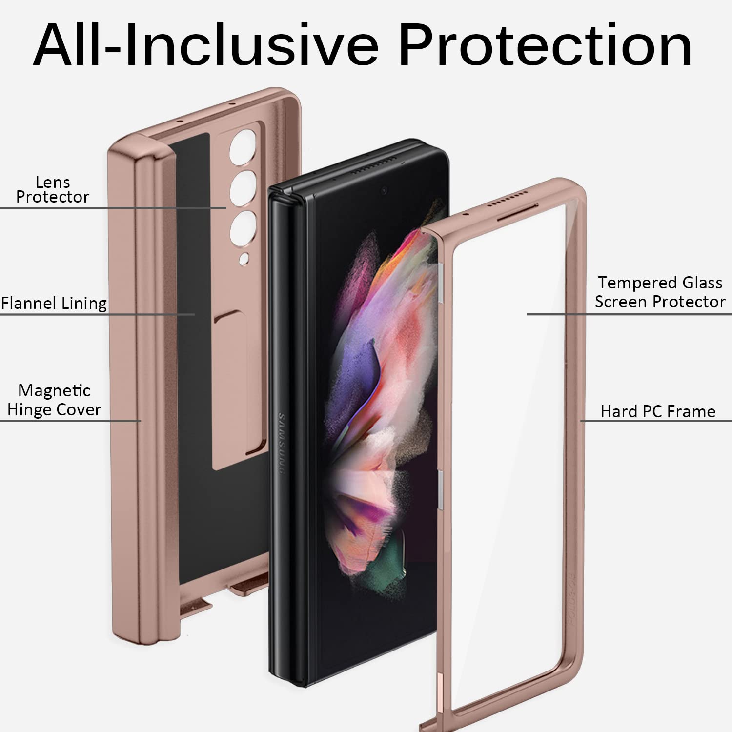 Miimall Compatible Samsung Z Fold 3 Case with Pen Holder, Galaxy Z Fold 3 Case with Screen Protector, Magnetic Hinge All-Inc