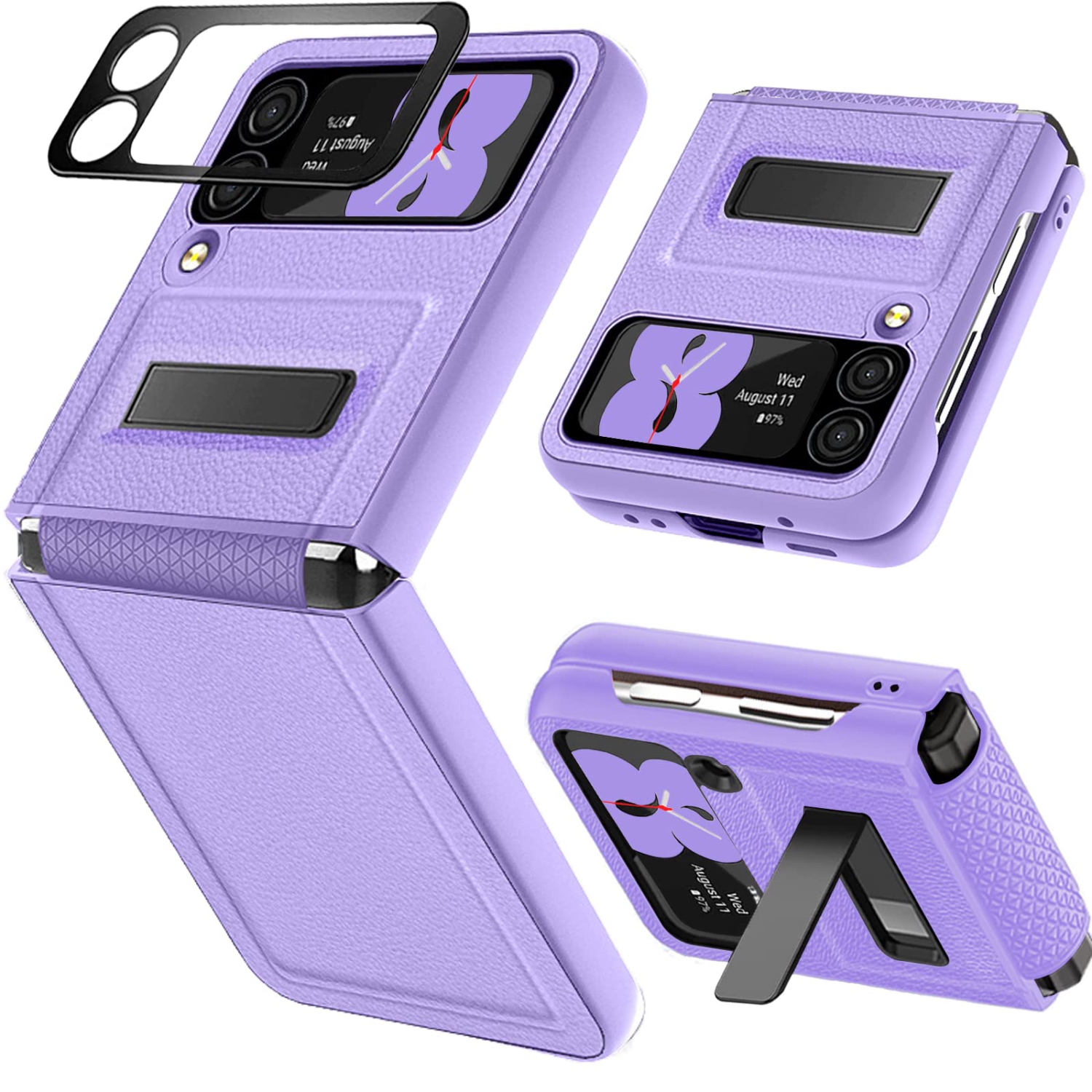 Miimall Compatible with Samsung Galaxy Z Flip 3 Case with Hinge Protection, PU Leather + Hard PC with Magnetic Kickstand + G