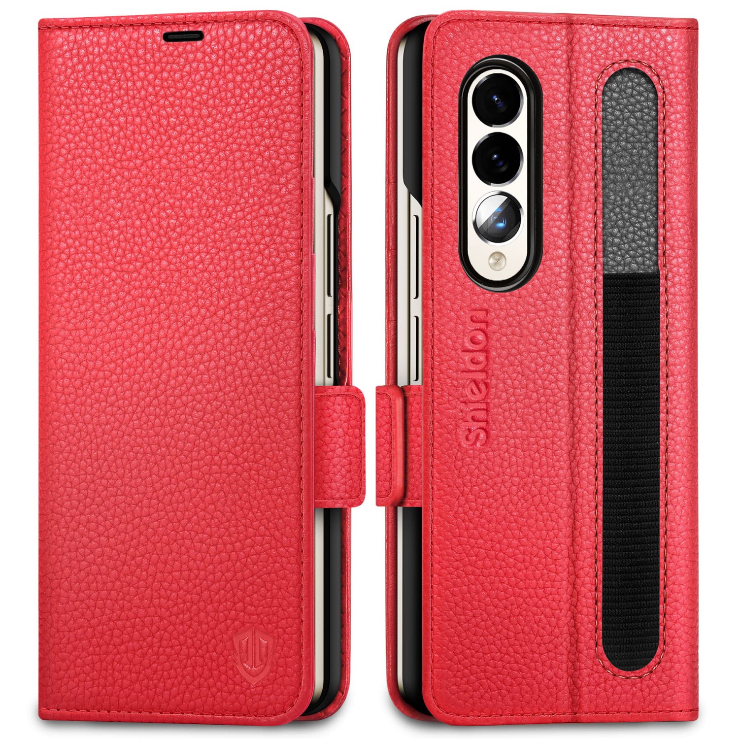 SHIELDON Wallet Case for Galaxy Z Fold4, Genuine Leather Full Grain Folio Case with S Pen Holder, Kickstand, RFID Blocking C