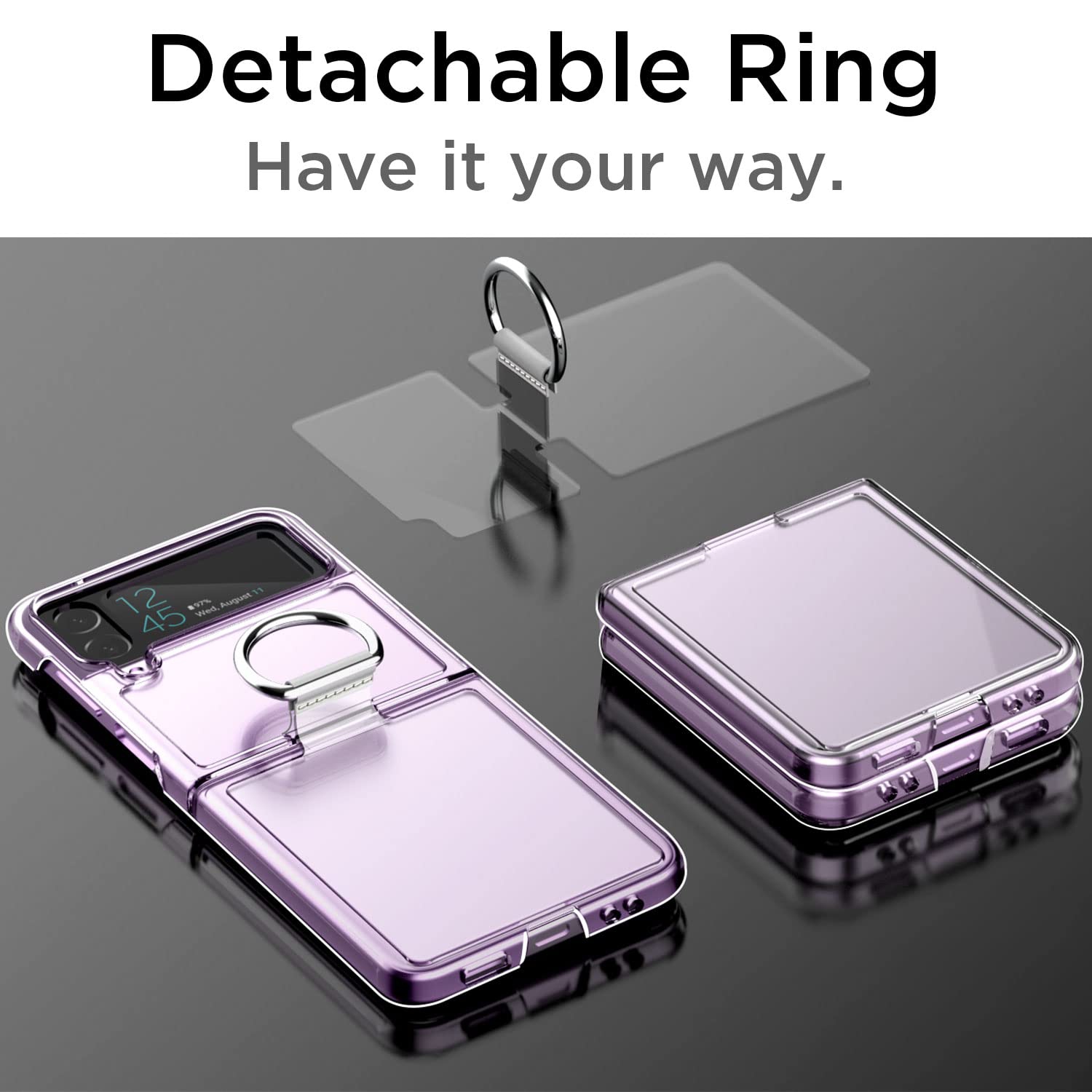 AICase for Samsung Galaxy Z Flip 4 Case Clear with Ring, Anti-Yellow Ultra-Thin Slim Fit Transparent Hard PC Phone Case fo