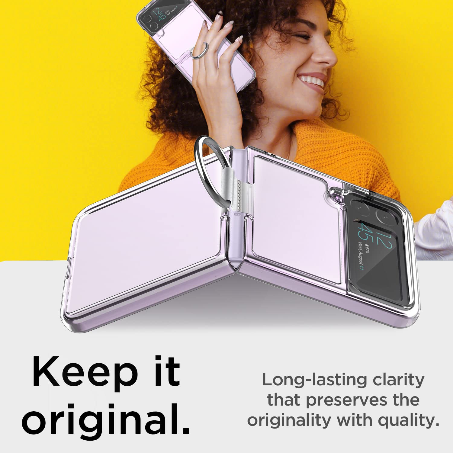 AICase for Samsung Galaxy Z Flip 4 Case Clear with Ring, Anti-Yellow Ultra-Thin Slim Fit Transparent Hard PC Phone Case fo