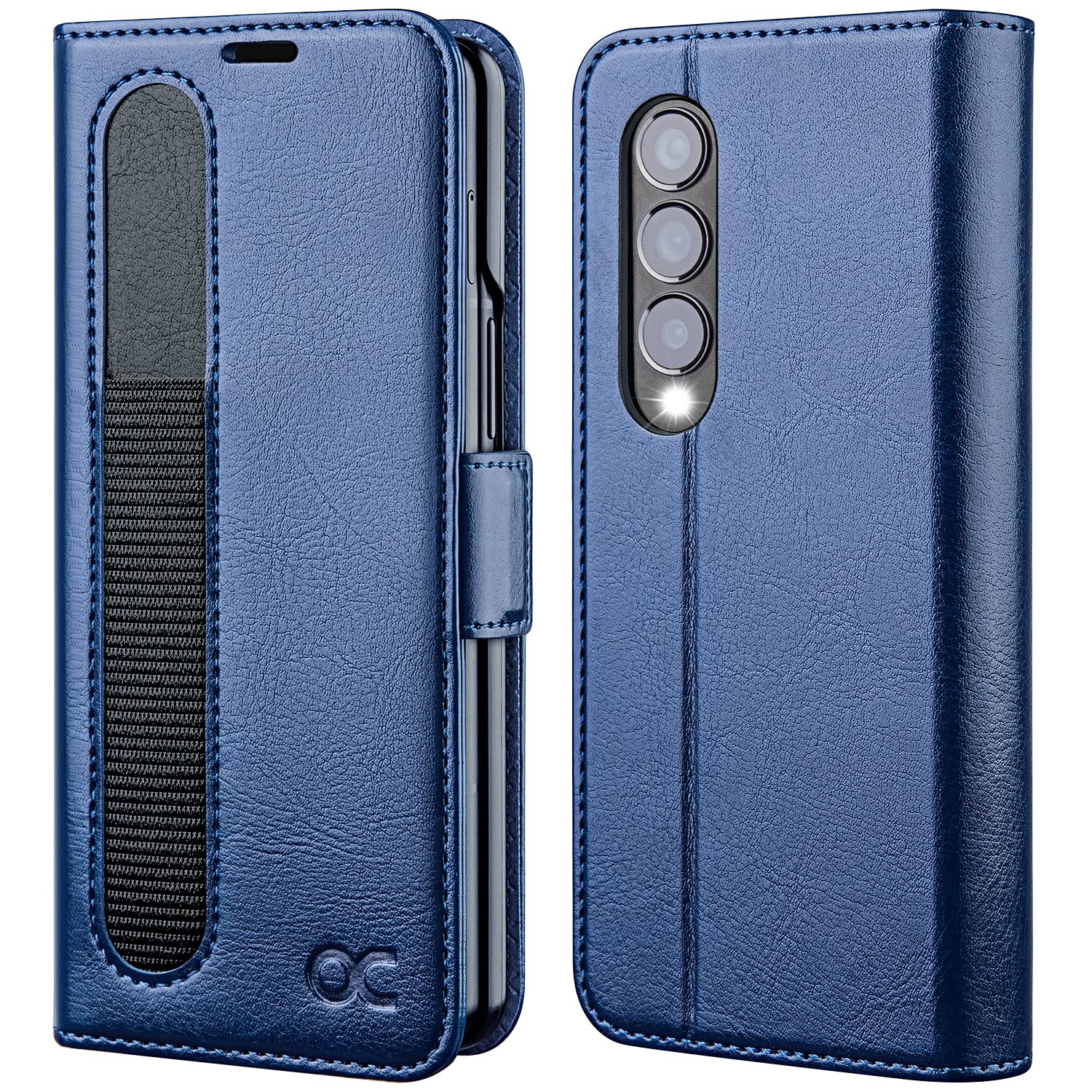 Compatible with Samsung Galaxy Z Fold 4 Case Wallet, PU Leather Fold Folio Case with [Card Slots ][Kickstand] [RFID Blocking ][Screen Protector] Phone Cover 7.6 Inch (Blue)
