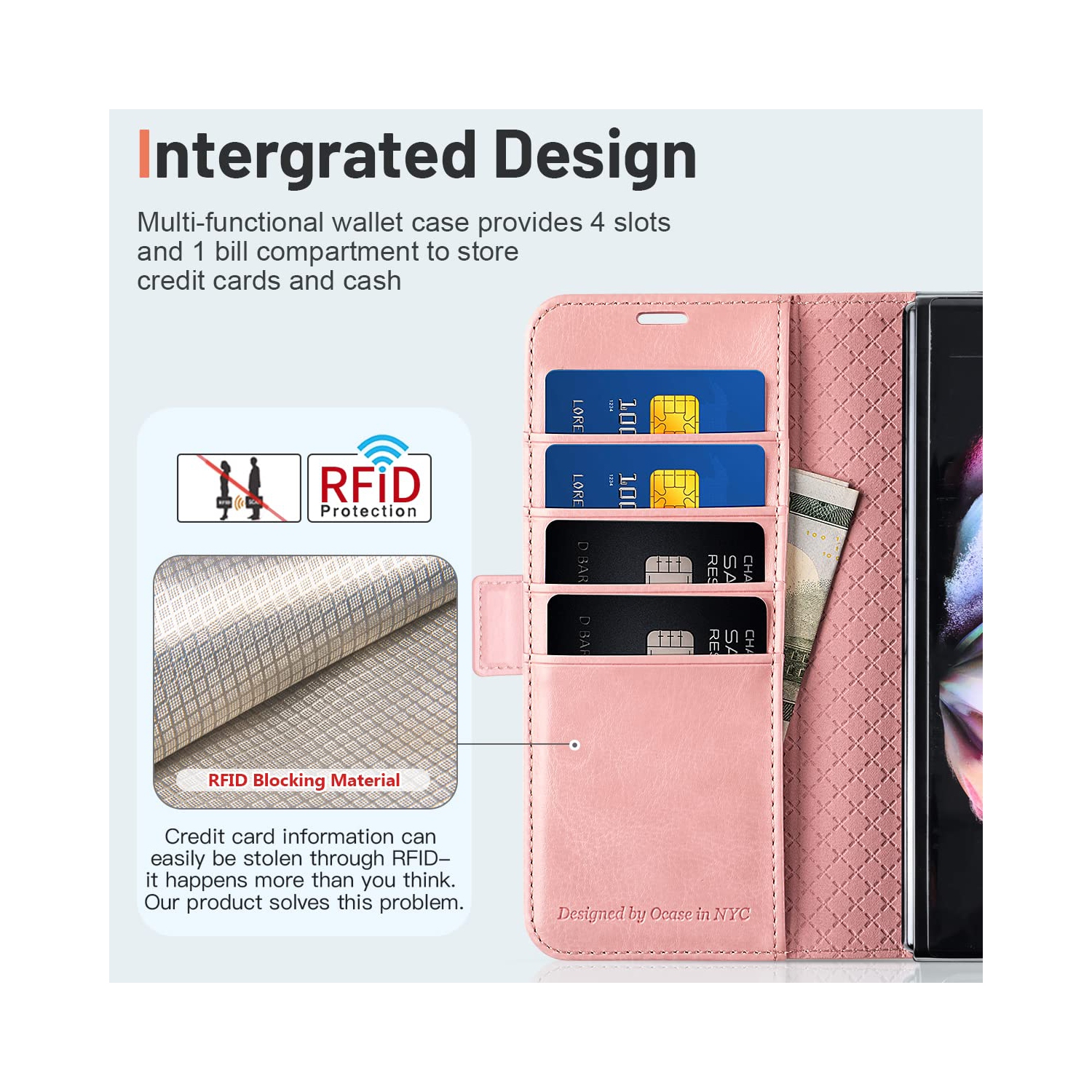 OCASE Compatible with Samsung Galaxy Z Fold 4 Case Wallet, PU Leather Fold Folio Case with Card Slots Kickstand RFID Bl