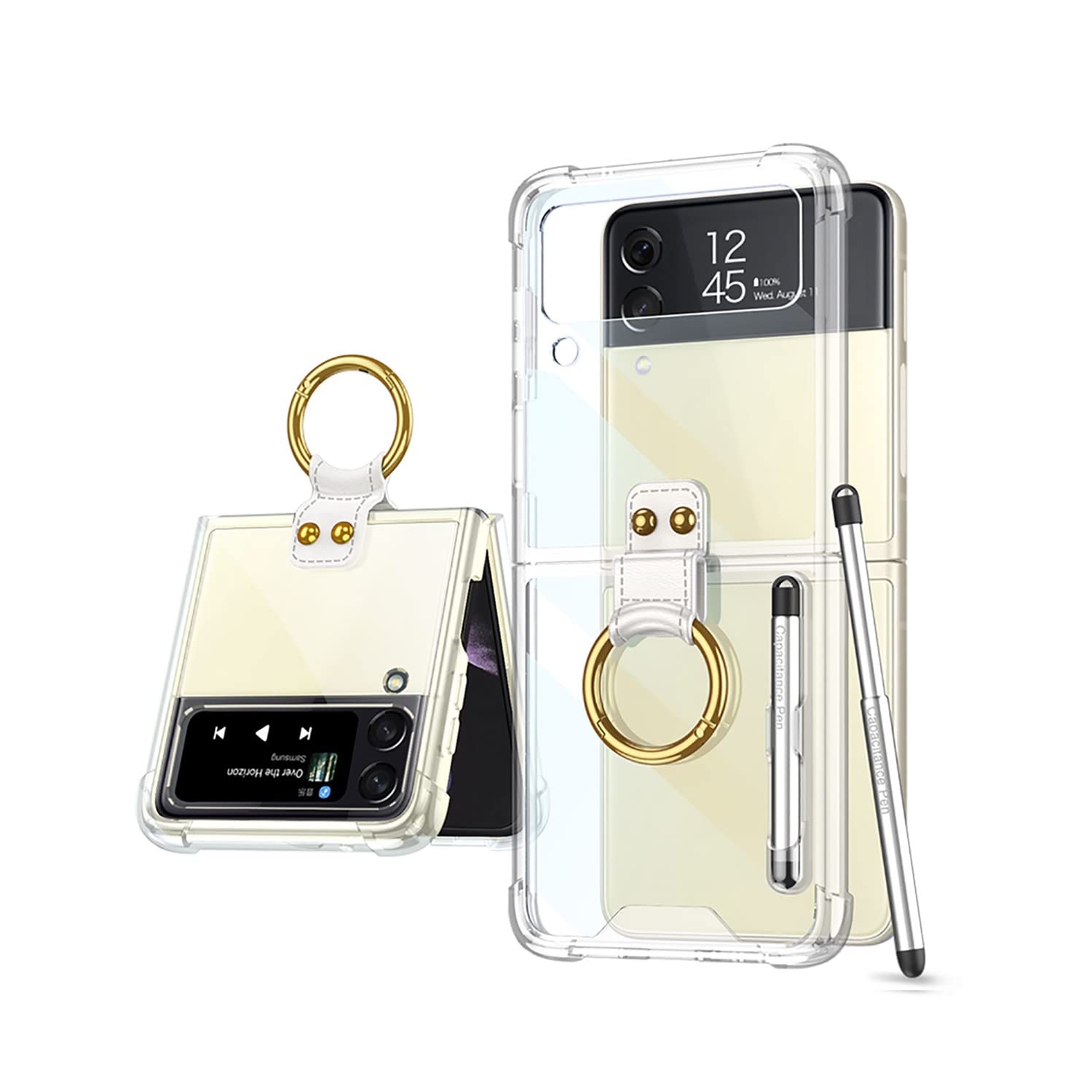 Qoosea compatible avec l’étui Z Flip 4 de Samsung, l’anneau et le stylet Slim anti-empreintes digitales anti-rayures tout inclus