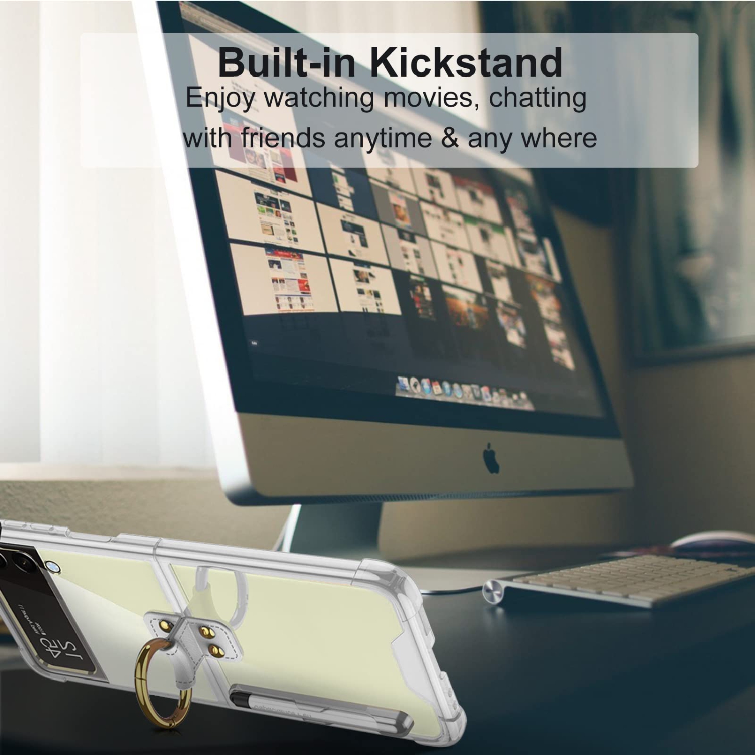 Qoosea compatible avec l’étui Z Flip 4 de Samsung, l’anneau et le stylet Slim anti-empreintes digitales anti-rayures tout inclus