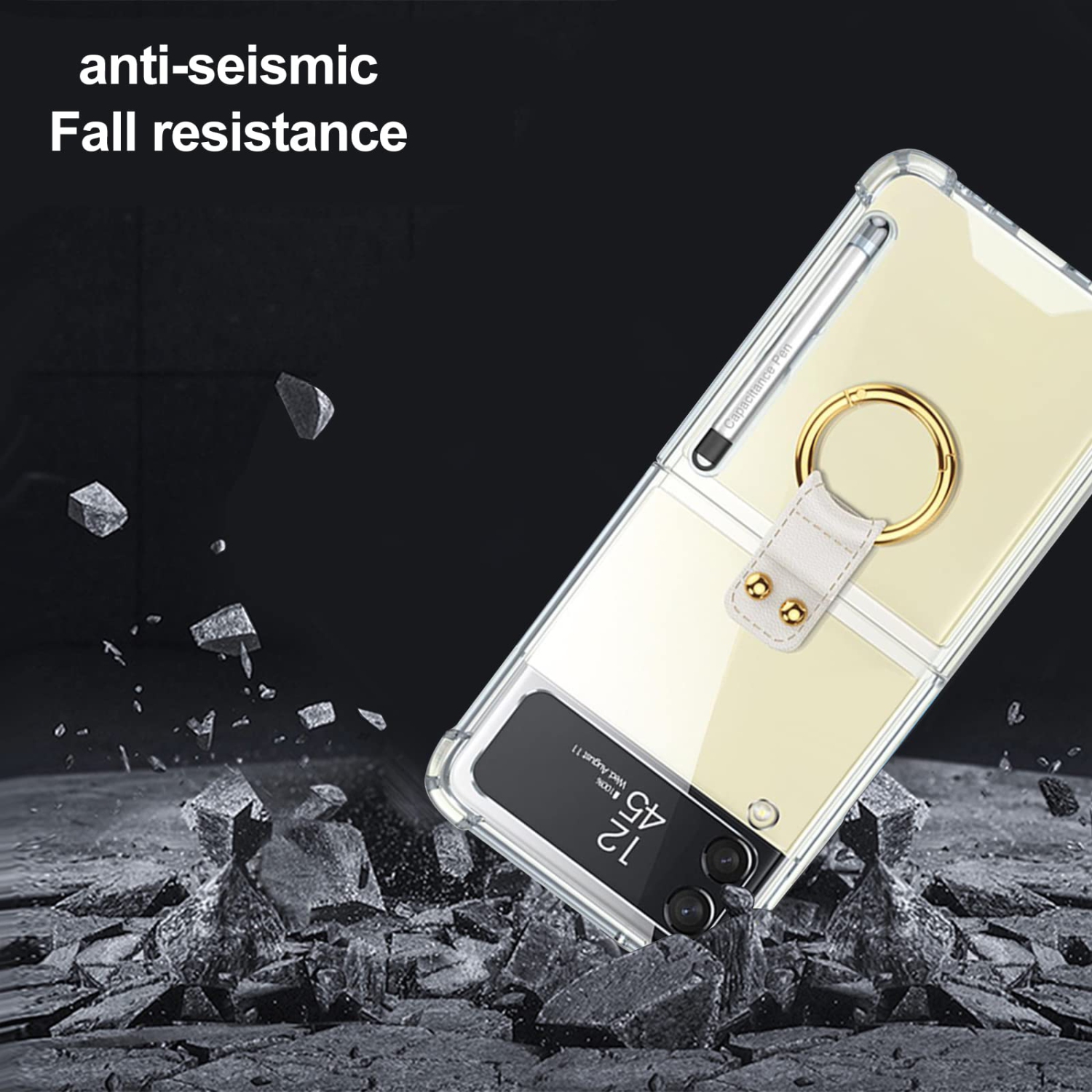 Qoosea compatible avec l’étui Z Flip 4 de Samsung, l’anneau et le stylet Slim anti-empreintes digitales anti-rayures tout inclus