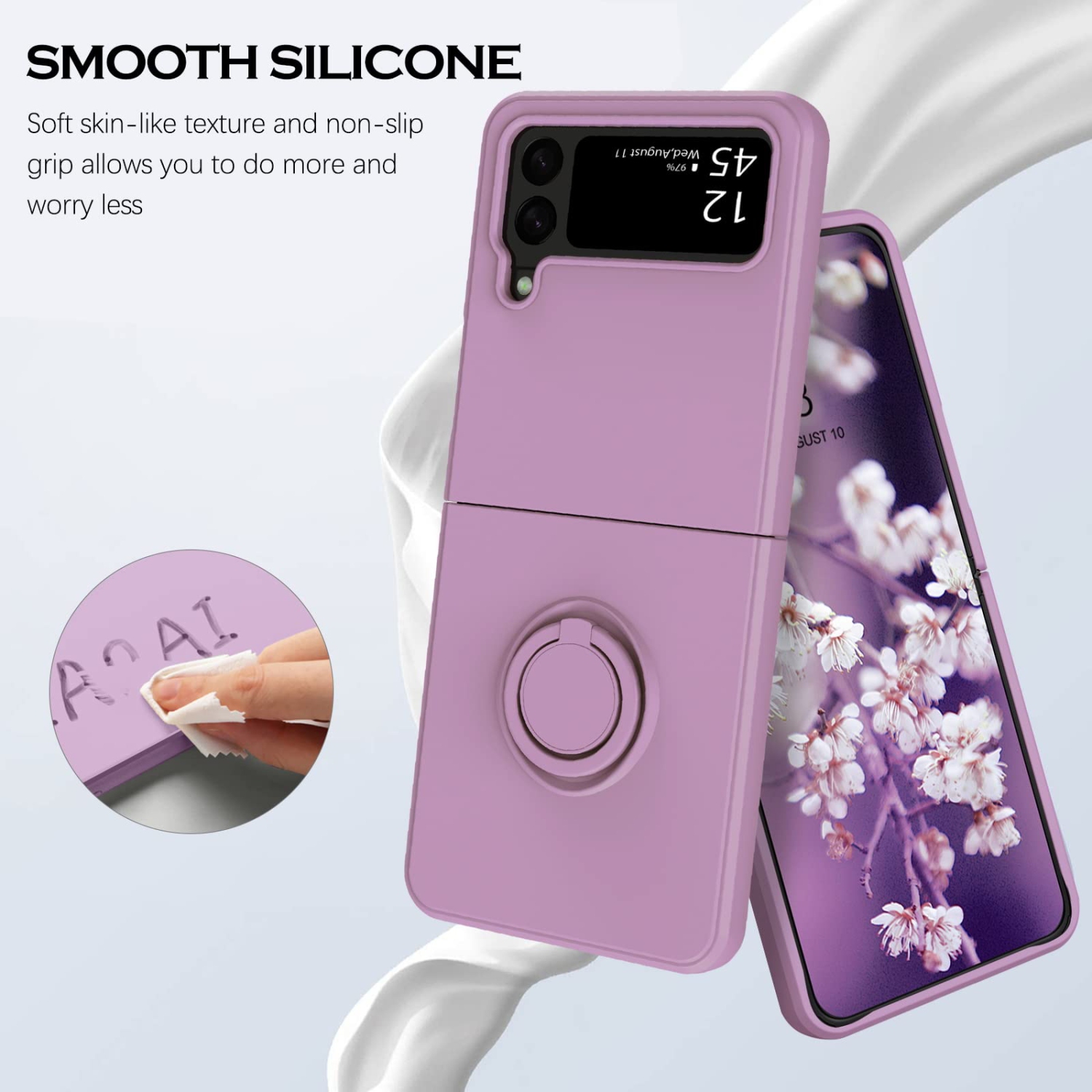 YINLAI Samsung Galaxy Z Flip 4 Case, Phone Case Samsung Z Flip4 5G, Slim Silicone Kickstand Ring Holder Shockproof Protetive