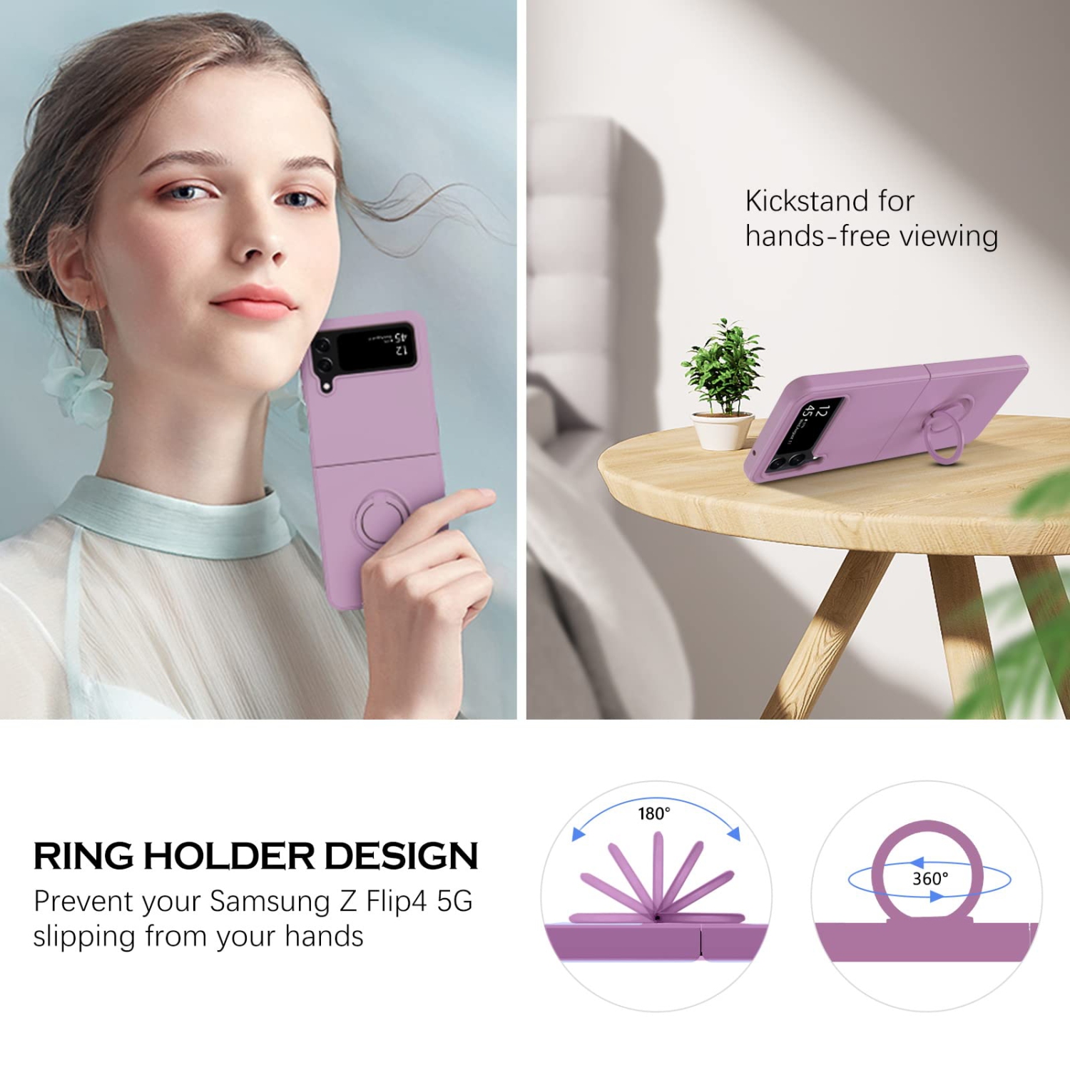 YINLAI Samsung Galaxy Z Flip 4 Case, Phone Case Samsung Z Flip4 5G, Slim Silicone Kickstand Ring Holder Shockproof Protetive