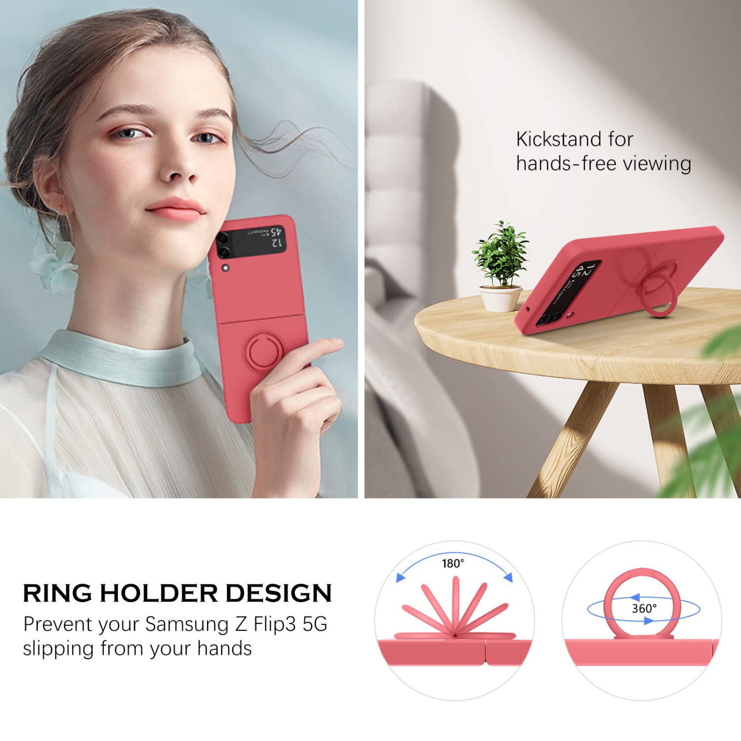 Étui à rabat 3 de YINLAI pour Galaxy Z Flip de Samsung, étui pour téléphone Z Flip3 5G de Samsung, support circulaire mince en silicone résistant aux