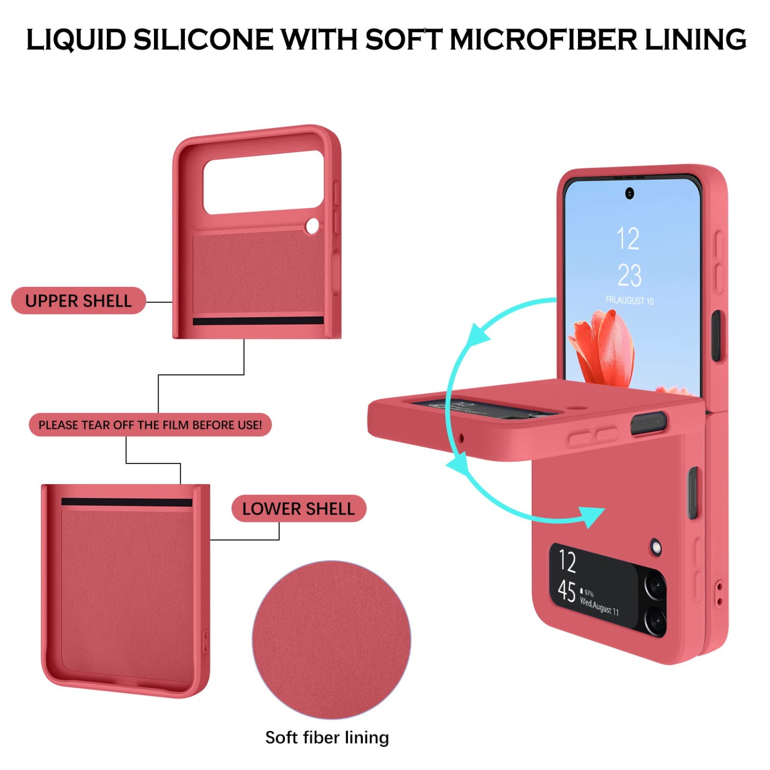 Étui à rabat 3 de YINLAI pour Galaxy Z Flip de Samsung, étui pour téléphone Z Flip3 5G de Samsung, support circulaire mince en silicone résistant aux