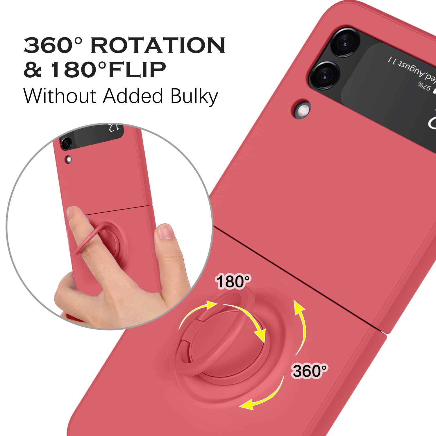 Étui à rabat 3 de YINLAI pour Galaxy Z Flip de Samsung, étui pour téléphone Z Flip3 5G de Samsung, support circulaire mince en silicone résistant aux