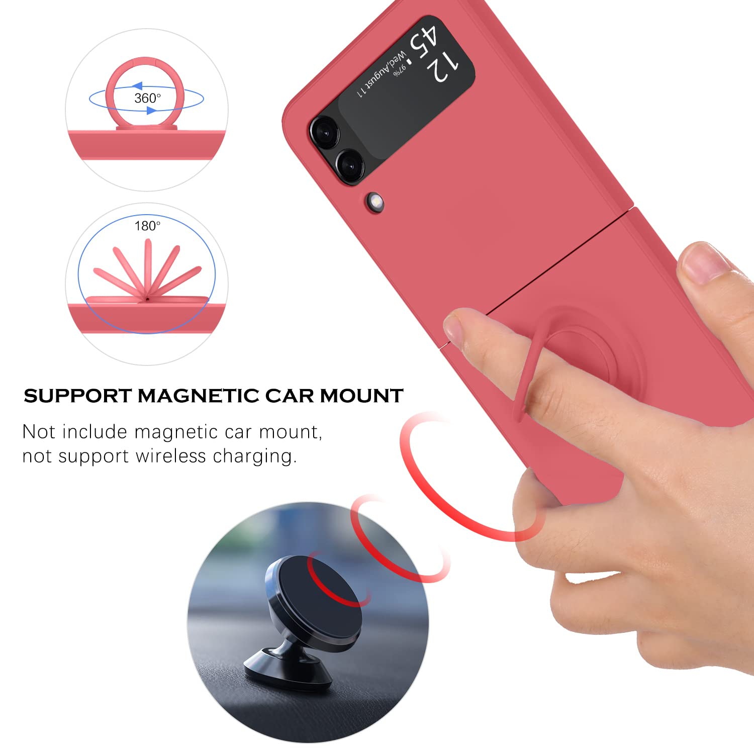 Étui à rabat 3 de YINLAI pour Galaxy Z Flip de Samsung, étui pour téléphone Z Flip3 5G de Samsung, support circulaire mince en silicone résistant aux