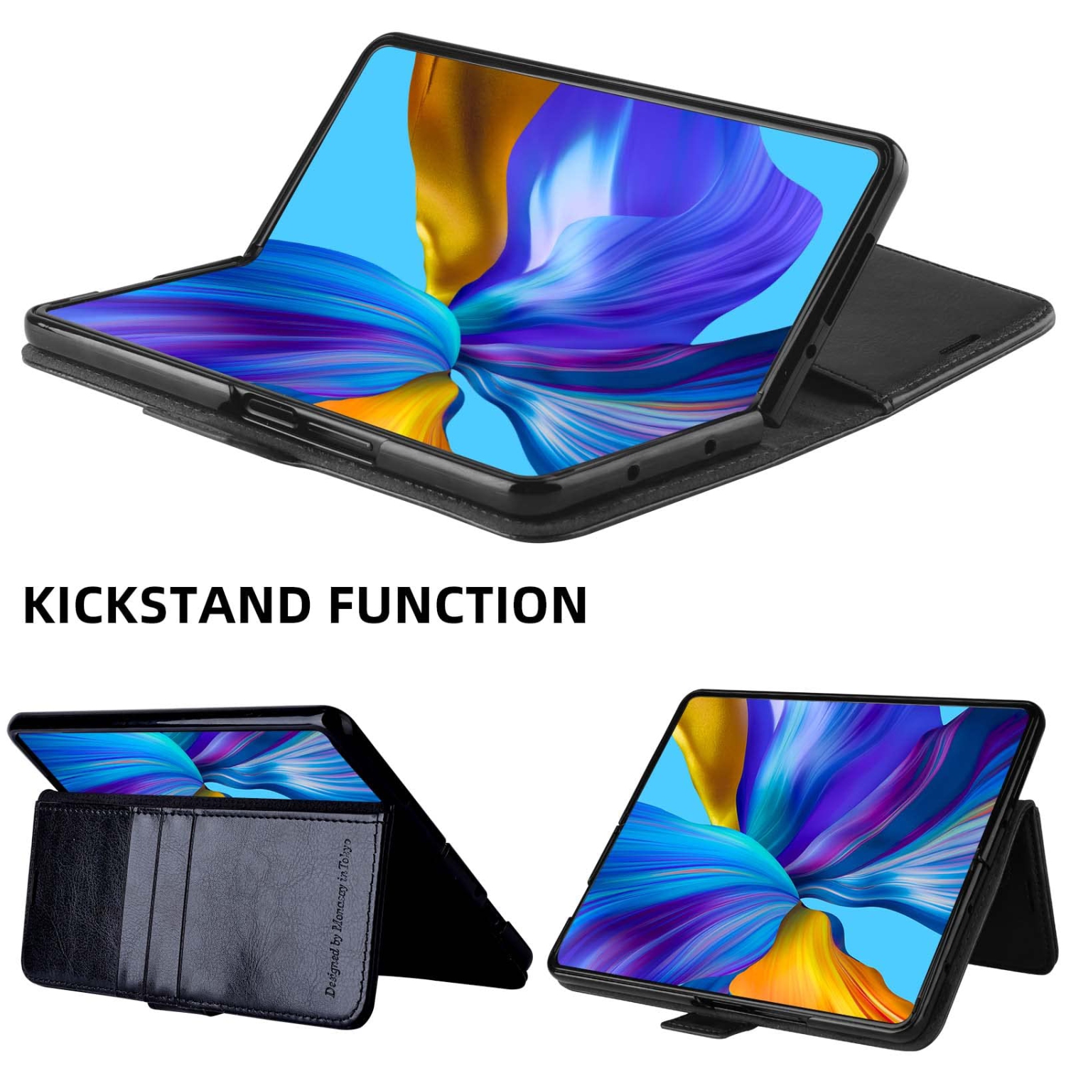 MONASAY – Étui portefeuille en cuir pour Galaxy Z Fold 3 5G avec porte-stylet S Pen, étui folio rabattable pour téléphone cellulaire avec carte de