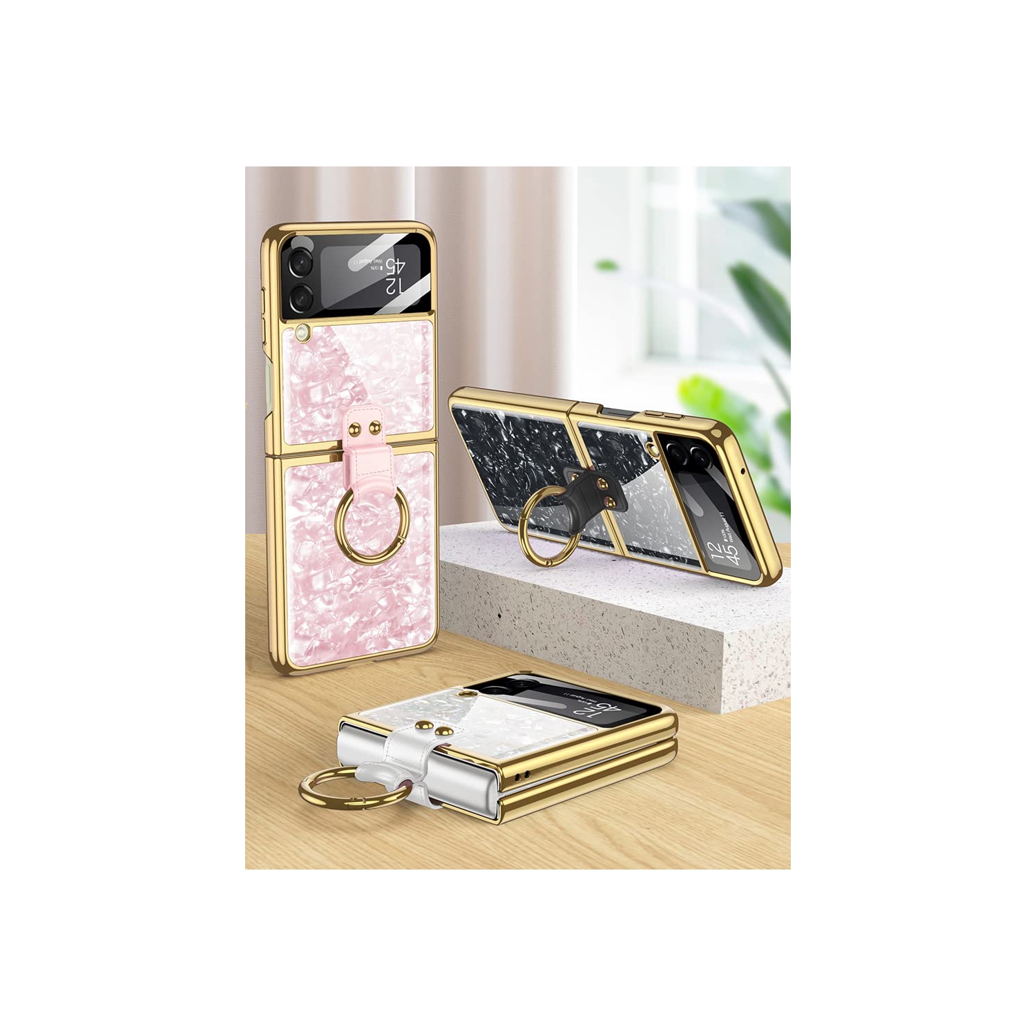 SHIEID – Étui protecteur pour Samsung Z Flip 3 avec anneau, coquille de perle galvanisée et étui protecteur pour Galaxy Z Flip 3 de Ring