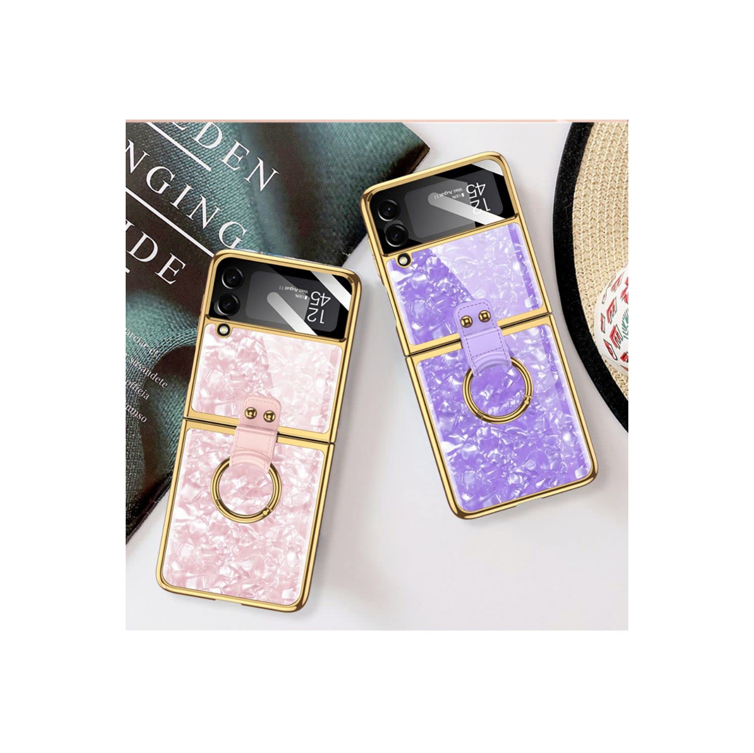 SHIEID – Étui protecteur pour Samsung Z Flip 3 avec anneau, coquille de perle galvanisée et étui protecteur pour Galaxy Z Flip 3 de Ring