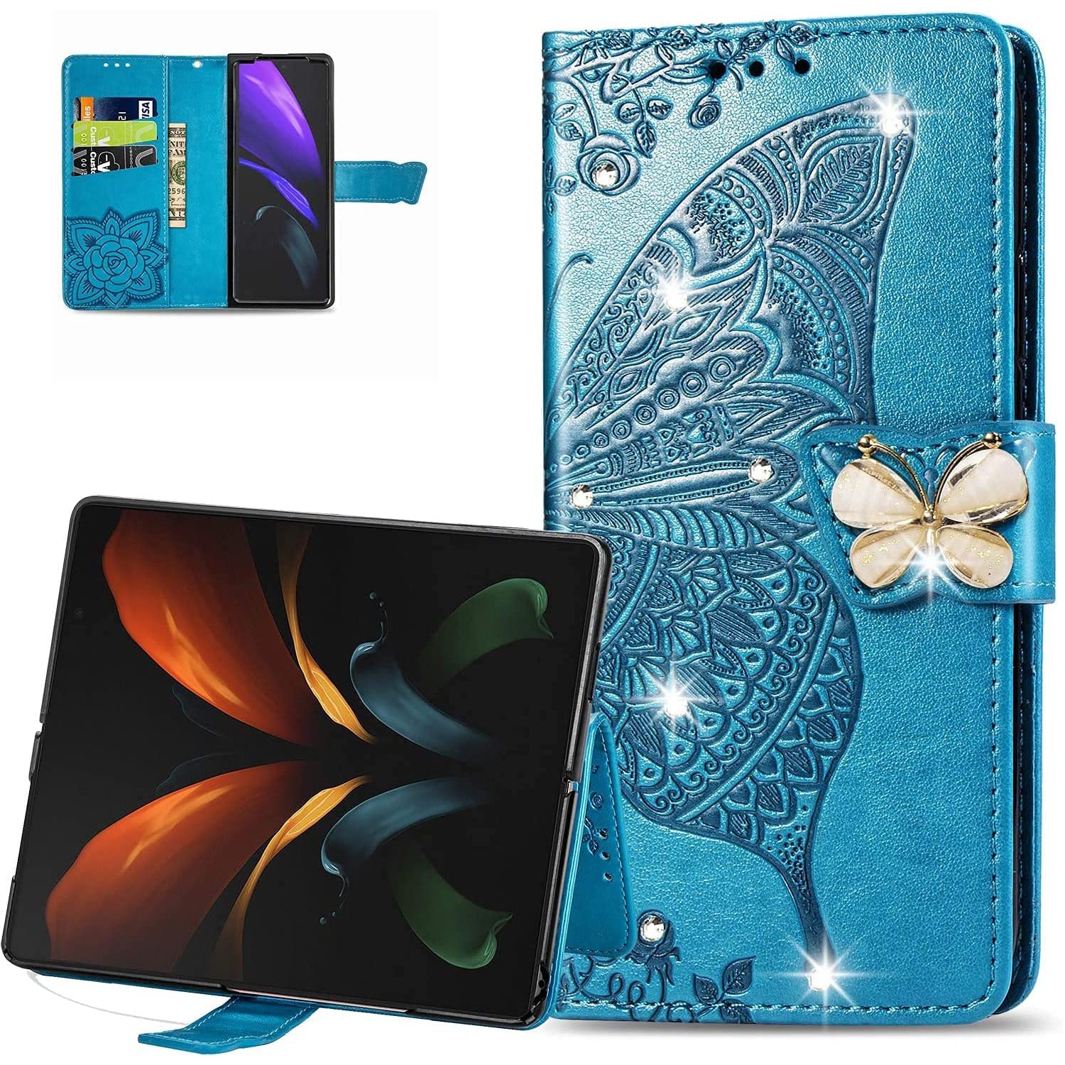 CCSmall Wallet Case for Samsung Galaxy Z Fold 4 5G, 3D Butterfly Flower PU Leather with Credit Card Slots Holder Magnetic Cl