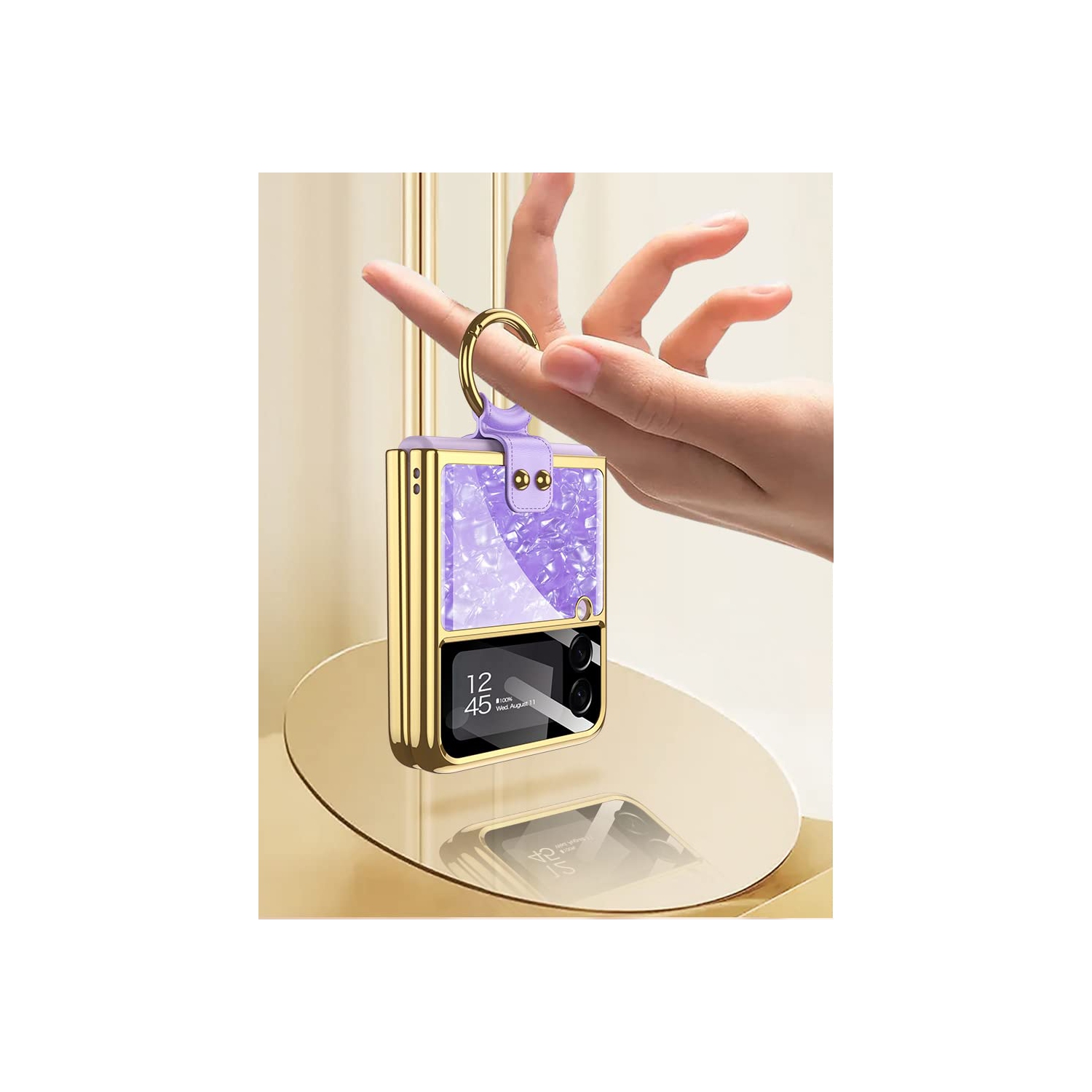 SHIEID – Étui protecteur pour Samsung Z Flip 3 avec anneau, coquille de perle galvanisée et étui protecteur pour Galaxy Z Flip 3 de Ring