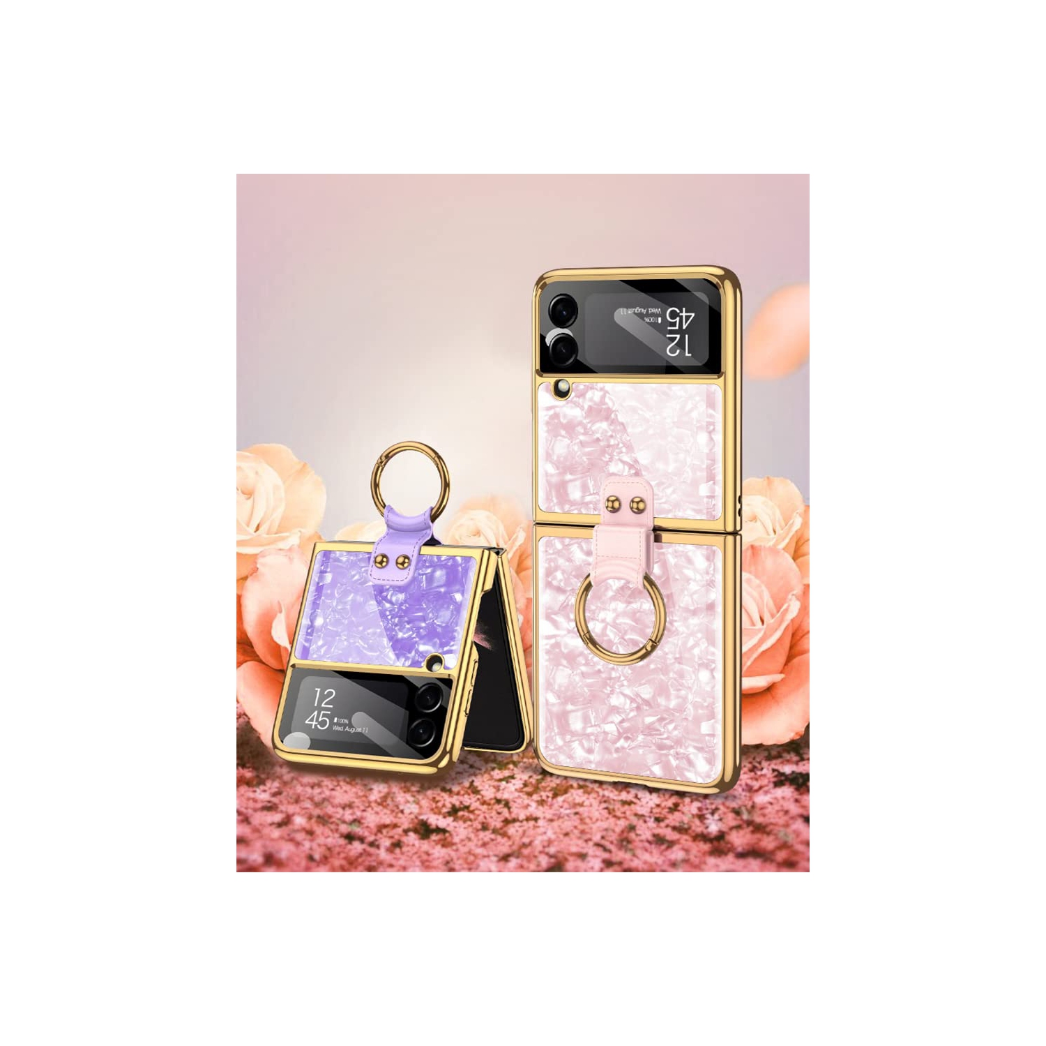 SHIEID – Étui protecteur pour Samsung Z Flip 3 avec anneau, coquille de perle galvanisée et étui protecteur pour Galaxy Z Flip 3 de Ring