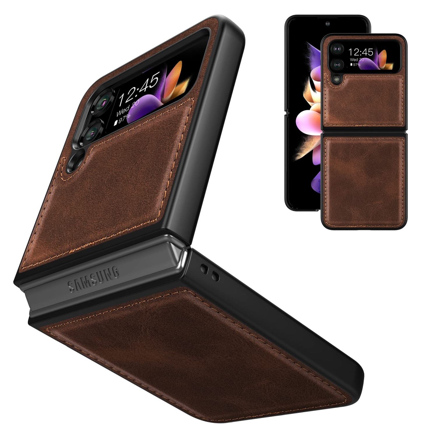 Feitenn for Galaxy Z Flip 4 Case,Flip Phone Case Compatible with Samsung Galaxy Z Flip 4 5G 2022 (Brown)