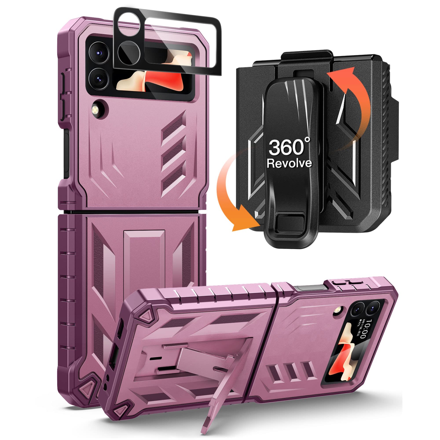 for Samsung Galaxy Z-Flip4 5G Case: Military Grade Protection Shockproof Cell Phone Case with Kickstand & Holster | Protecti