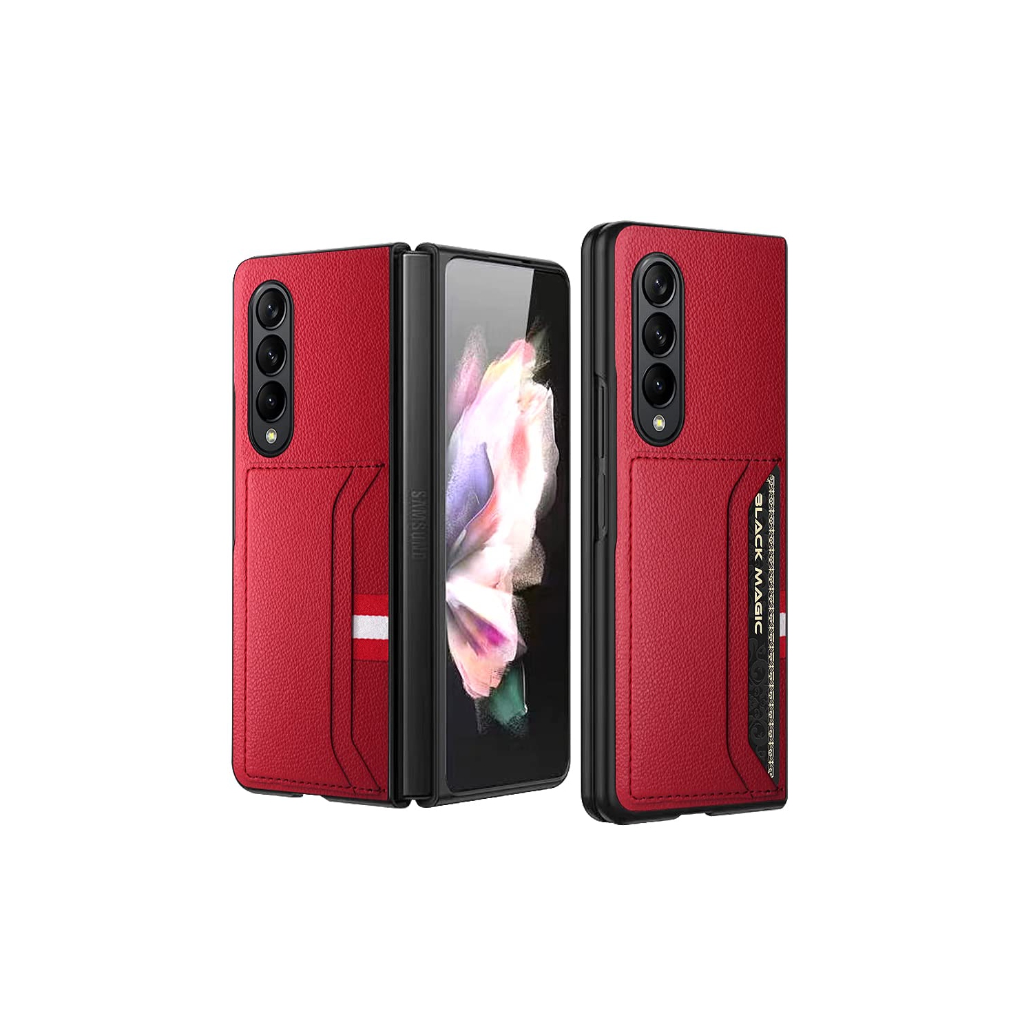 SHIEID Samsung Z Fold 4 Case Wallet, Galaxy Z Fold 4 Case with Leather Wallet Card Holder Lychee Pattern Phone Case Compatib