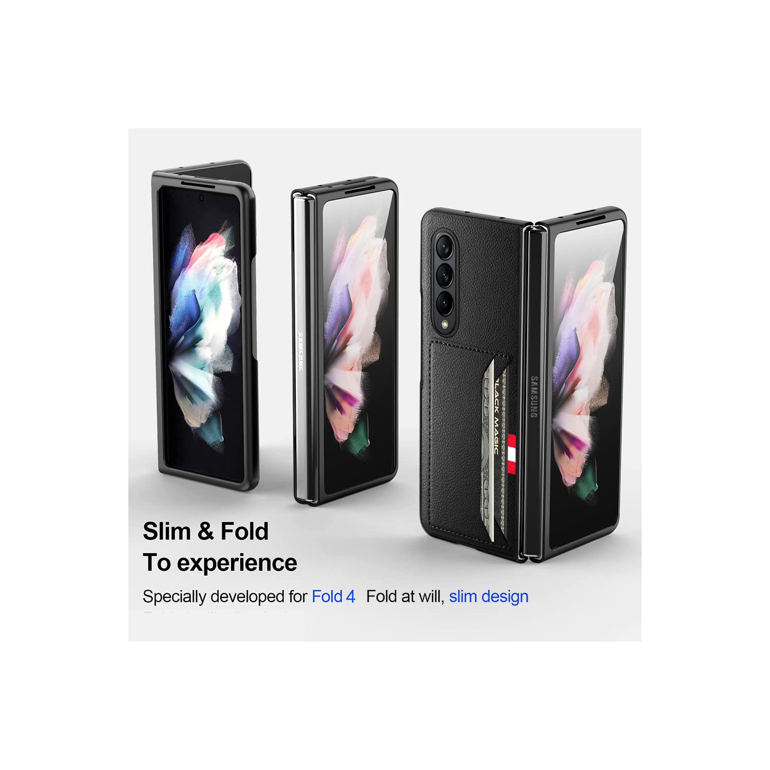 SHIEID Samsung Z Fold 4 Case Wallet, Galaxy Z Fold 4 Case with Leather Wallet Card Holder Lychee Pattern Phone Case Compatib