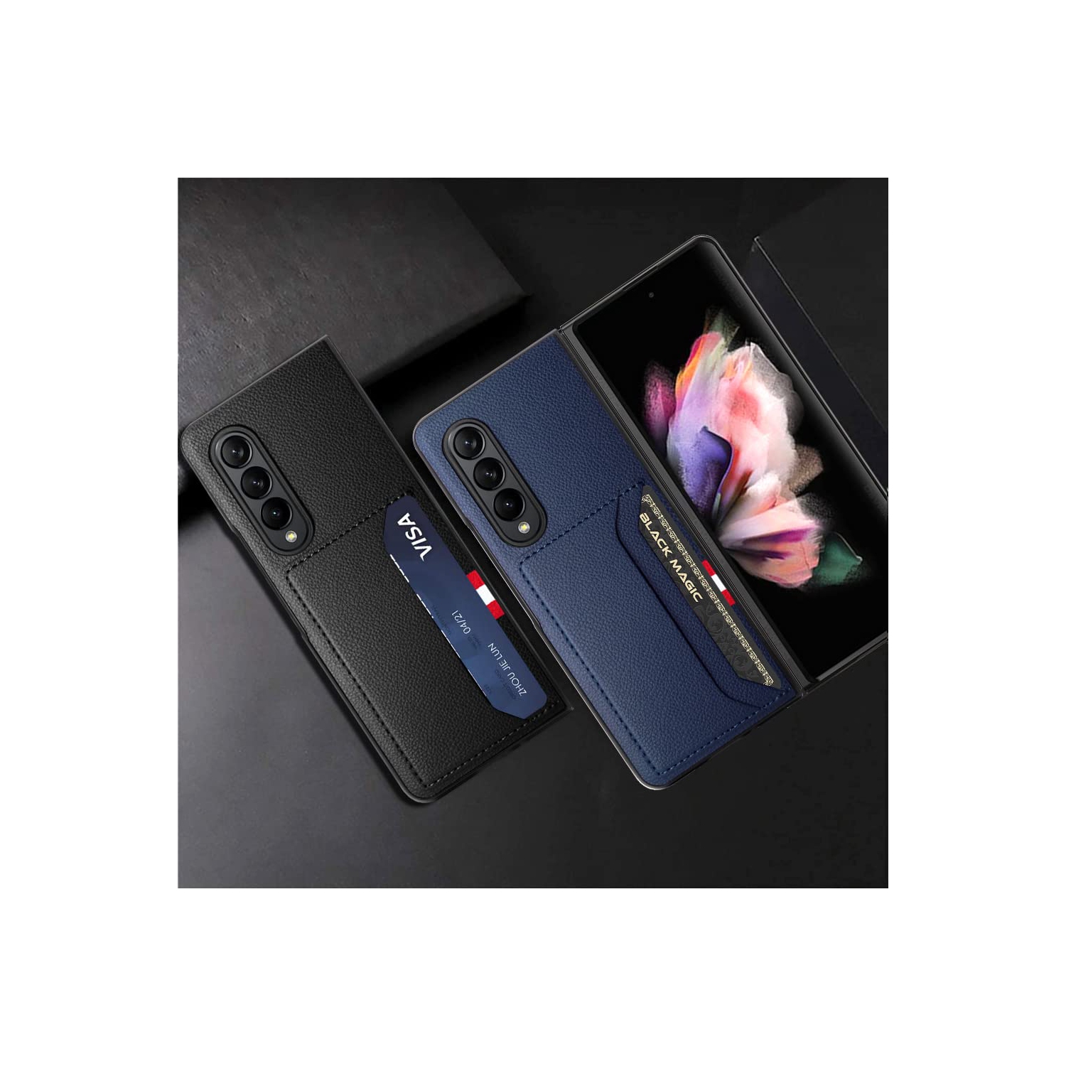 SHIEID Samsung Z Fold 4 Case Wallet, Galaxy Z Fold 4 Case with Leather Wallet Card Holder Lychee Pattern Phone Case Compatib