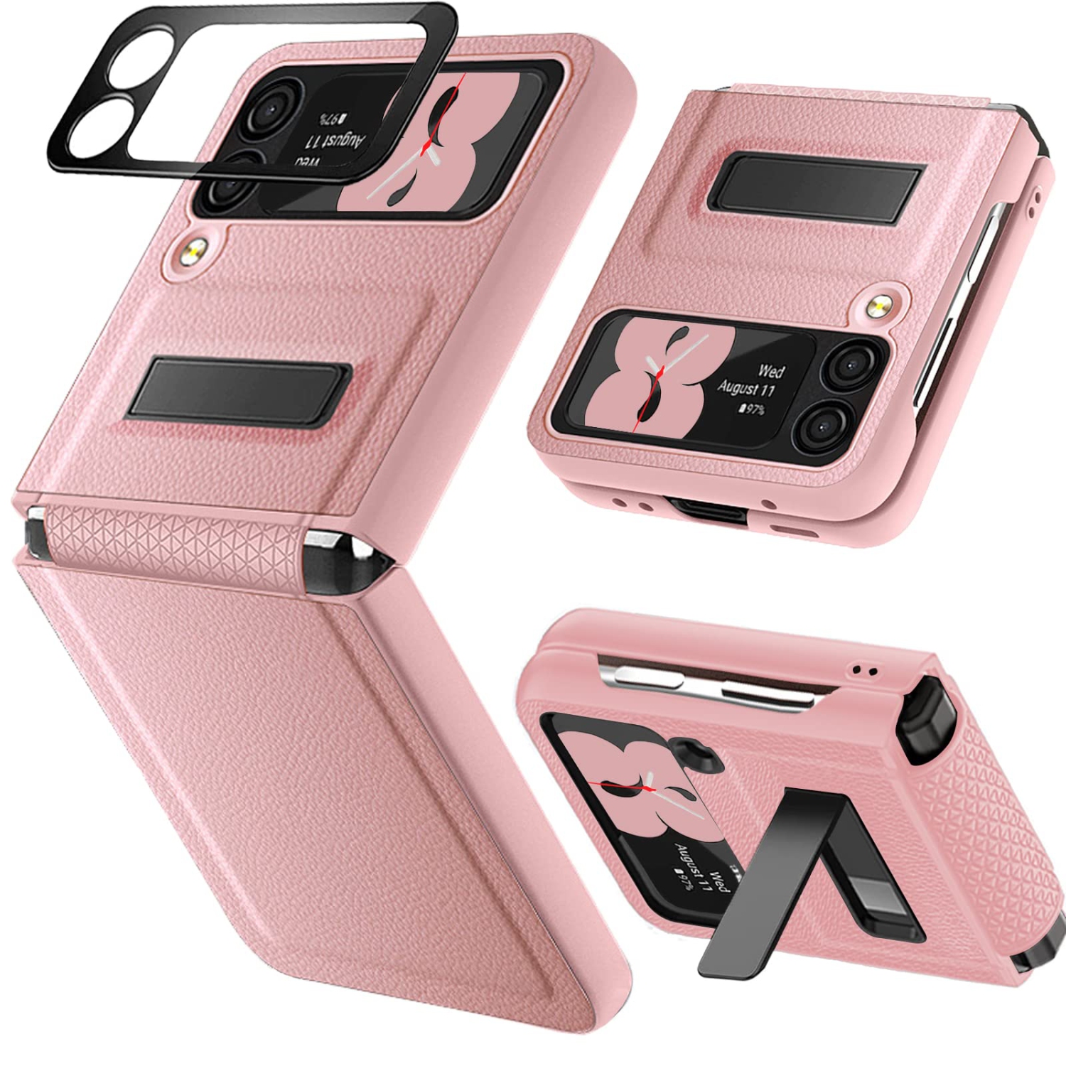 Miimall Compatible with Samsung Galaxy Z Flip 3 Case with Hinge Protection, PU Leather + Hard PC with Magnetic Kickstand + G