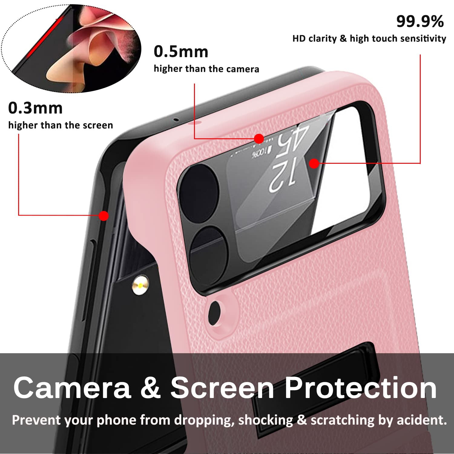 Miimall Compatible with Samsung Galaxy Z Flip 3 Case with Hinge Protection, PU Leather + Hard PC with Magnetic Kickstand + G