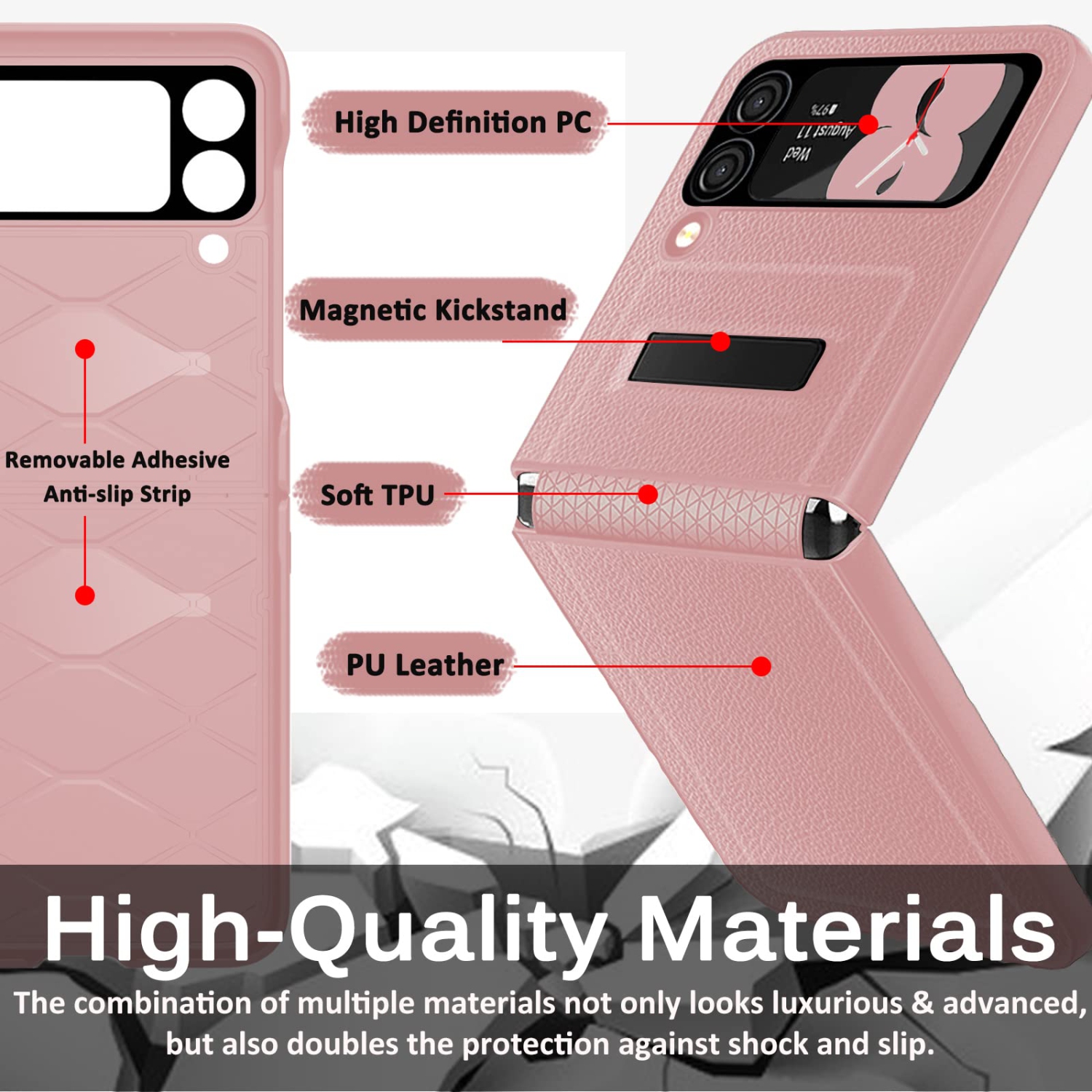 Miimall Compatible with Samsung Galaxy Z Flip 3 Case with Hinge Protection, PU Leather + Hard PC with Magnetic Kickstand + G