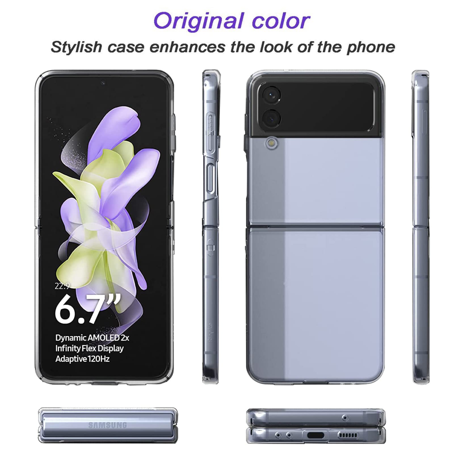 Case for Samsung Galaxy Z Flip 4, KZIOACSH Slim Fit Hard PC Crystal Anti-Scratch Anti-Drop Clear Bumper Case Lightweight Ski