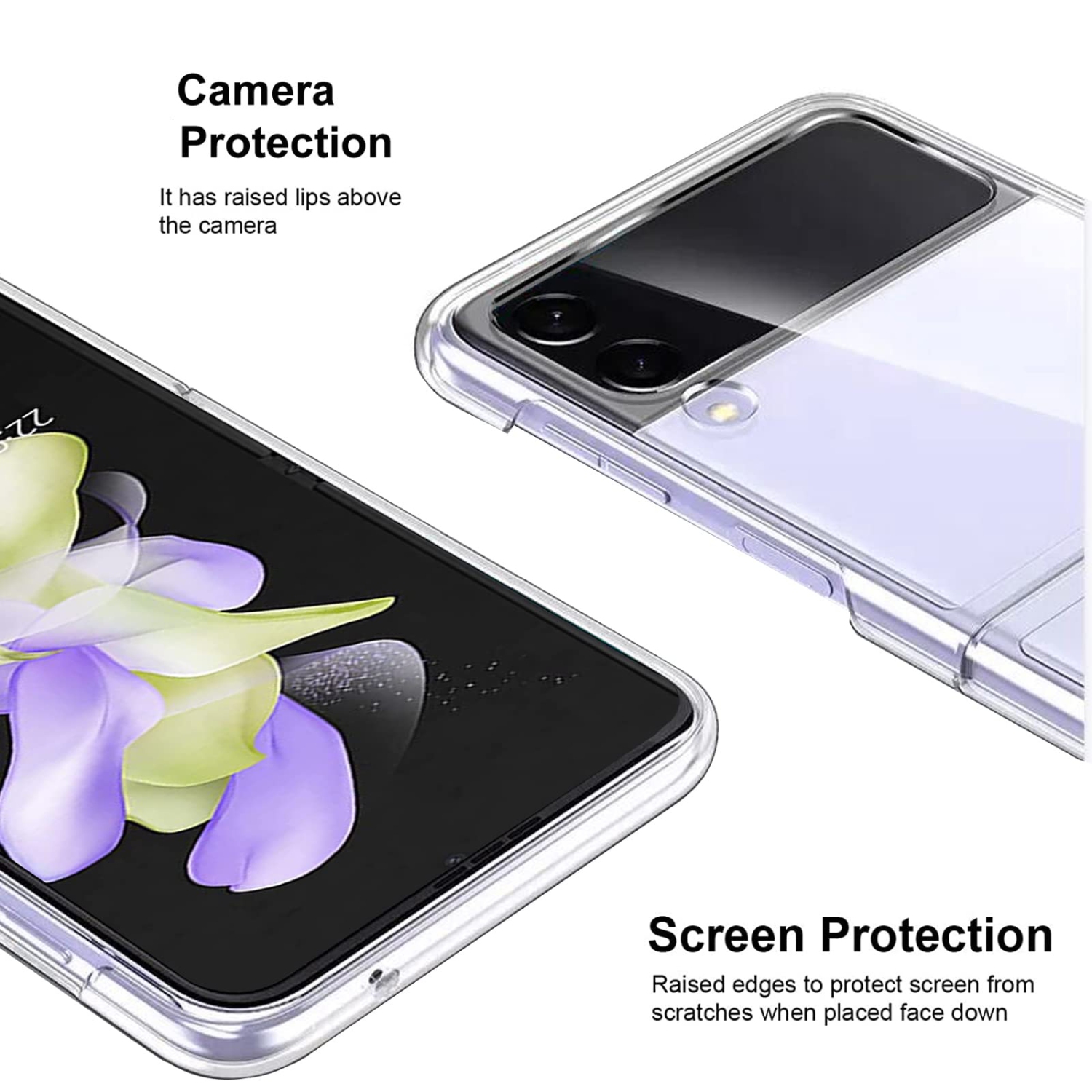 Case for Samsung Galaxy Z Flip 4, KZIOACSH Slim Fit Hard PC Crystal Anti-Scratch Anti-Drop Clear Bumper Case Lightweight Ski