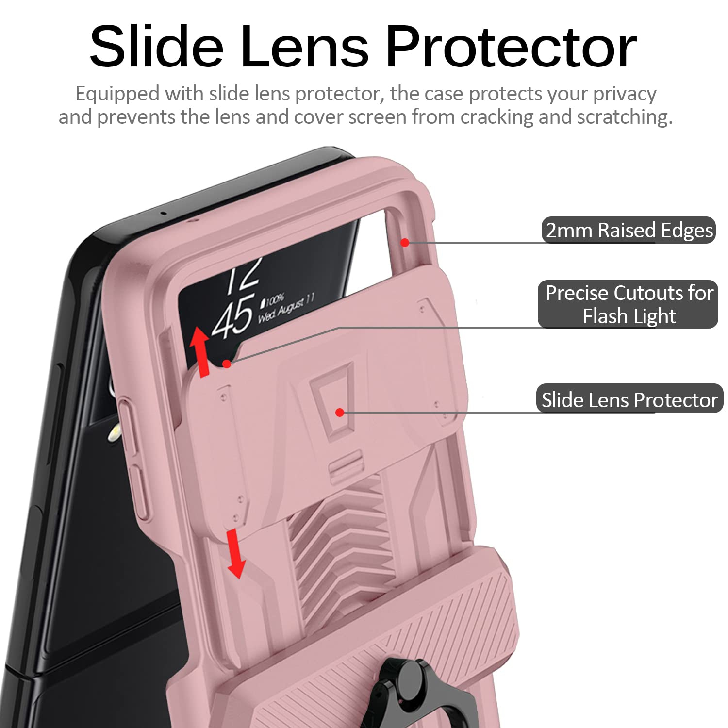 Miimall Compatible Galaxy Z Flip 3 Case with Ring, Samsung Z Flip 3 Case with Hinge Protection, Slide Camera Lens Cover Shoc