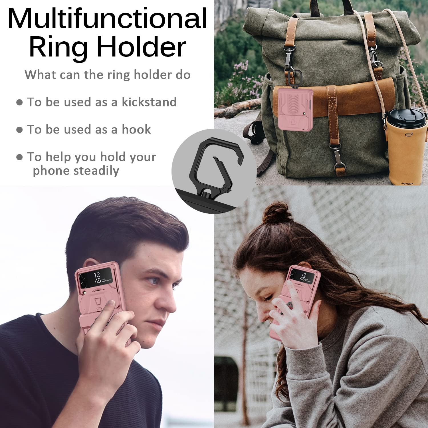 Miimall Compatible Galaxy Z Flip 3 Case with Ring, Samsung Z Flip 3 Case with Hinge Protection, Slide Camera Lens Cover Shoc