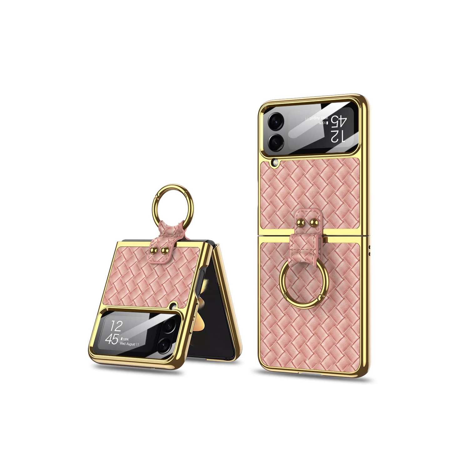 SHIEID Samsung Z Flip 4 Case with Ring, Galaxy Z Flip 4 Case with Ring, Weave Fabric Business Style Protective Case Designed