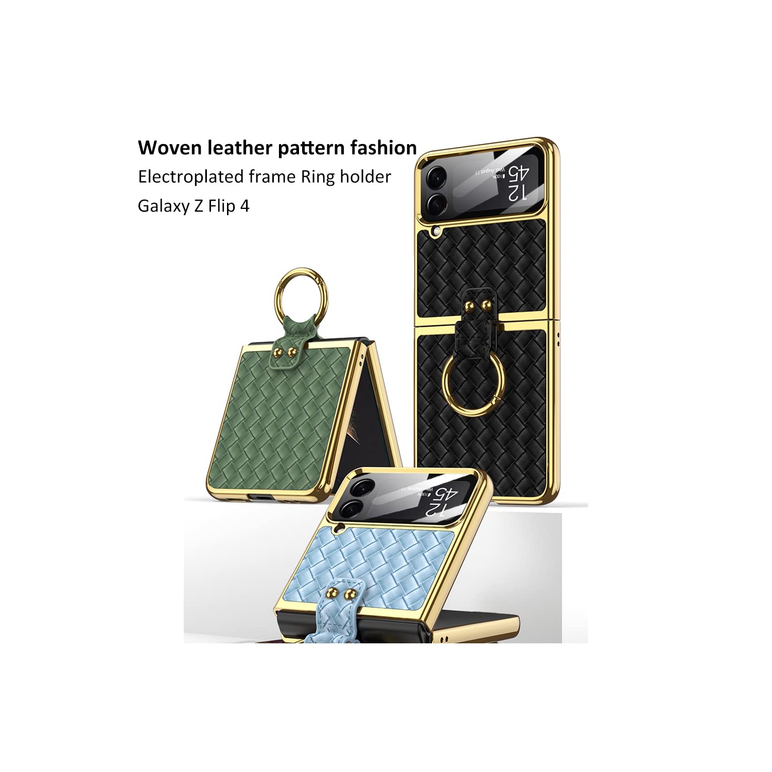 SHIEID Samsung Z Flip 4 Case with Ring, Galaxy Z Flip 4 Case with Ring, Weave Fabric Business Style Protective Case Designed